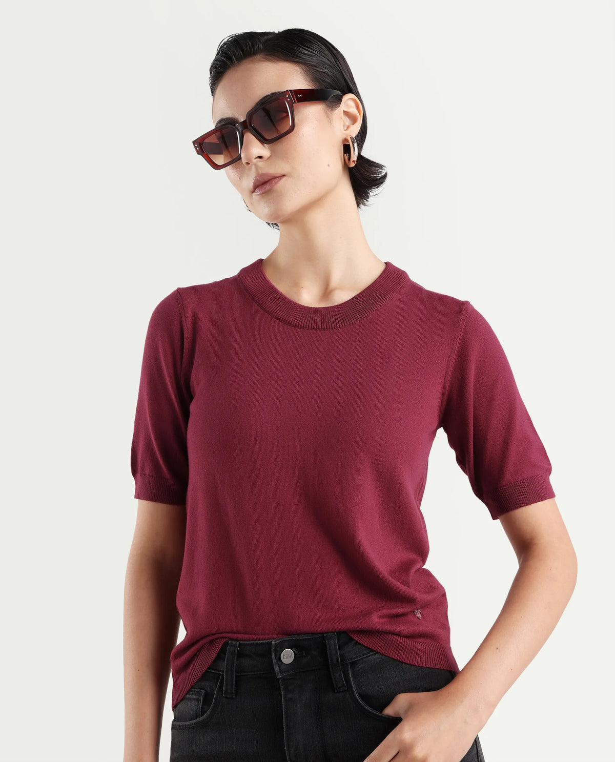 Rareism Women's Rohrdo Purple Cotton Blend Crew Neck Plain Regular Fit Sweater