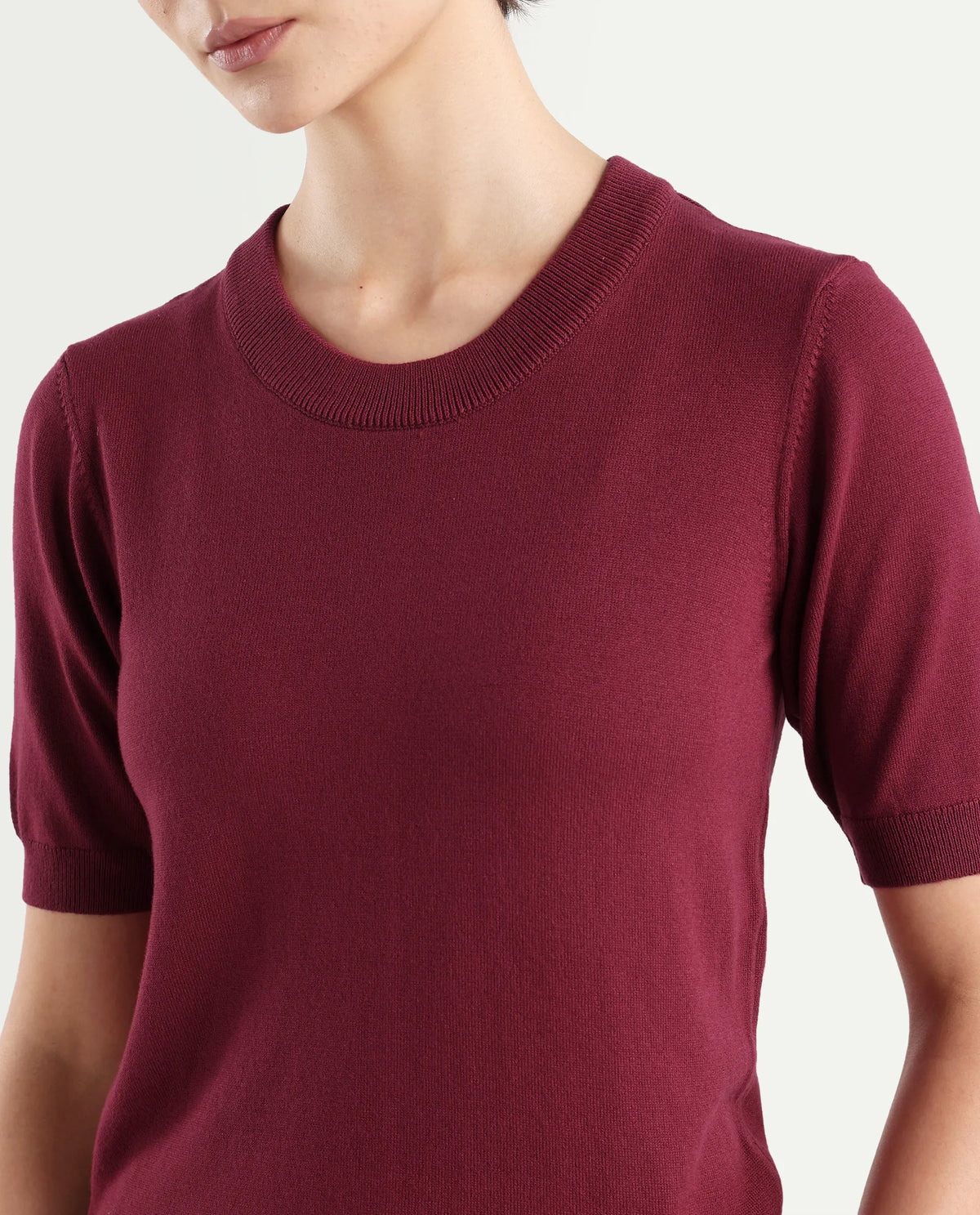 Rareism Women's Rohrdo Purple Cotton Blend Crew Neck Plain Regular Fit Sweater