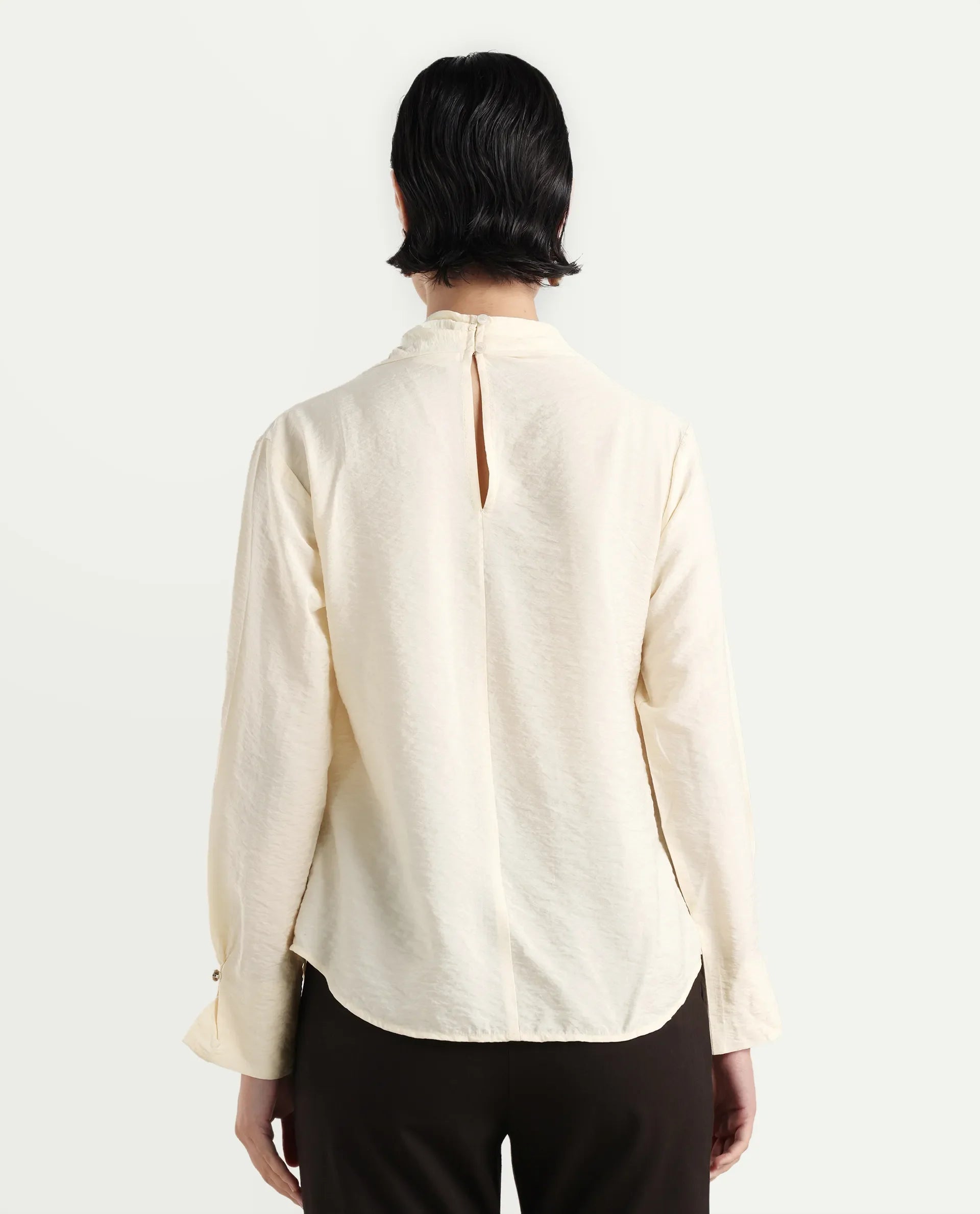 Rareism Women's Xave Beige Nylon Nylon Blend Spread Collar Plain Regular Fit Shirt