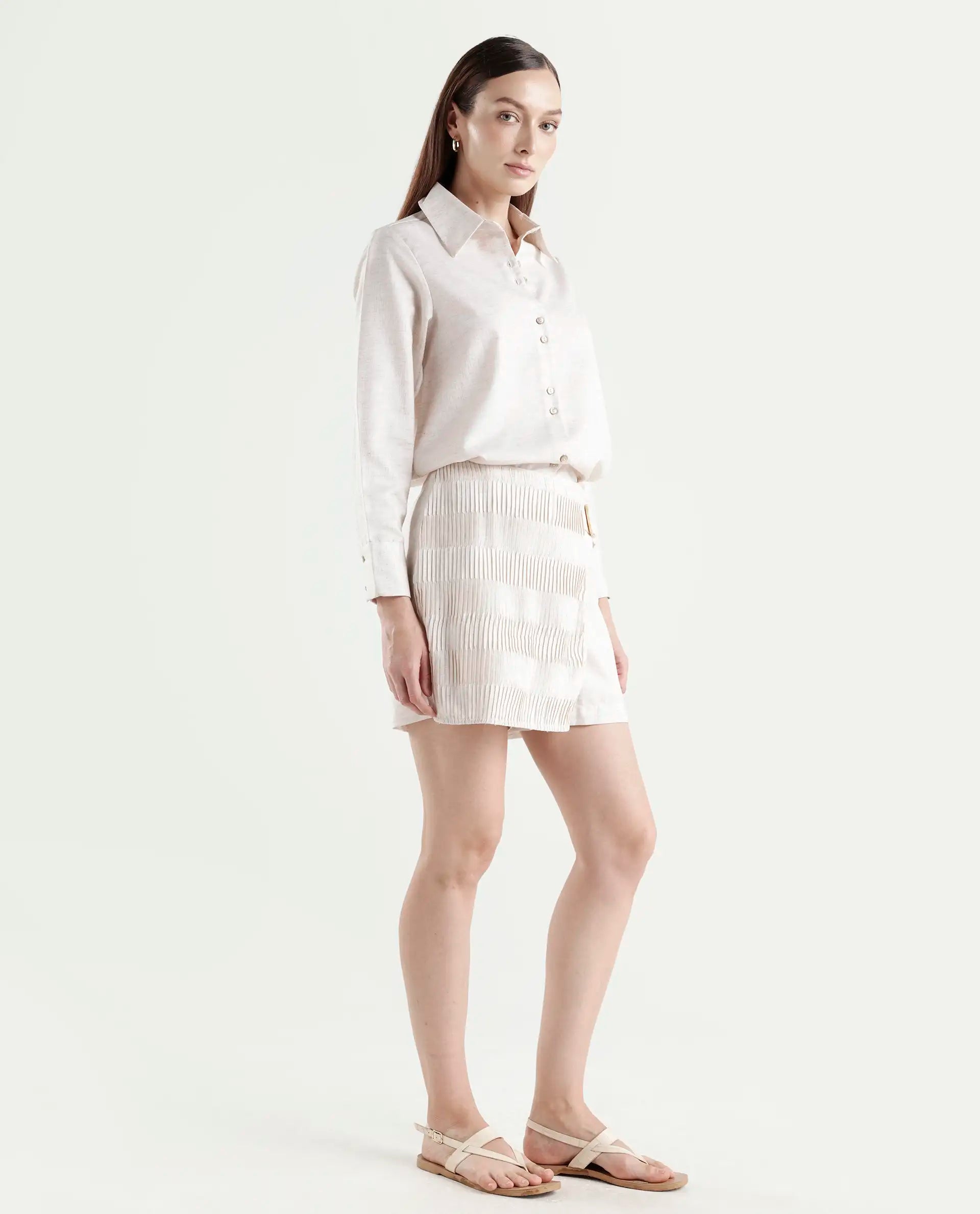 Rareism Women's Lippta-B-Beige Polyester Plain Mini Regular Fit Skirt