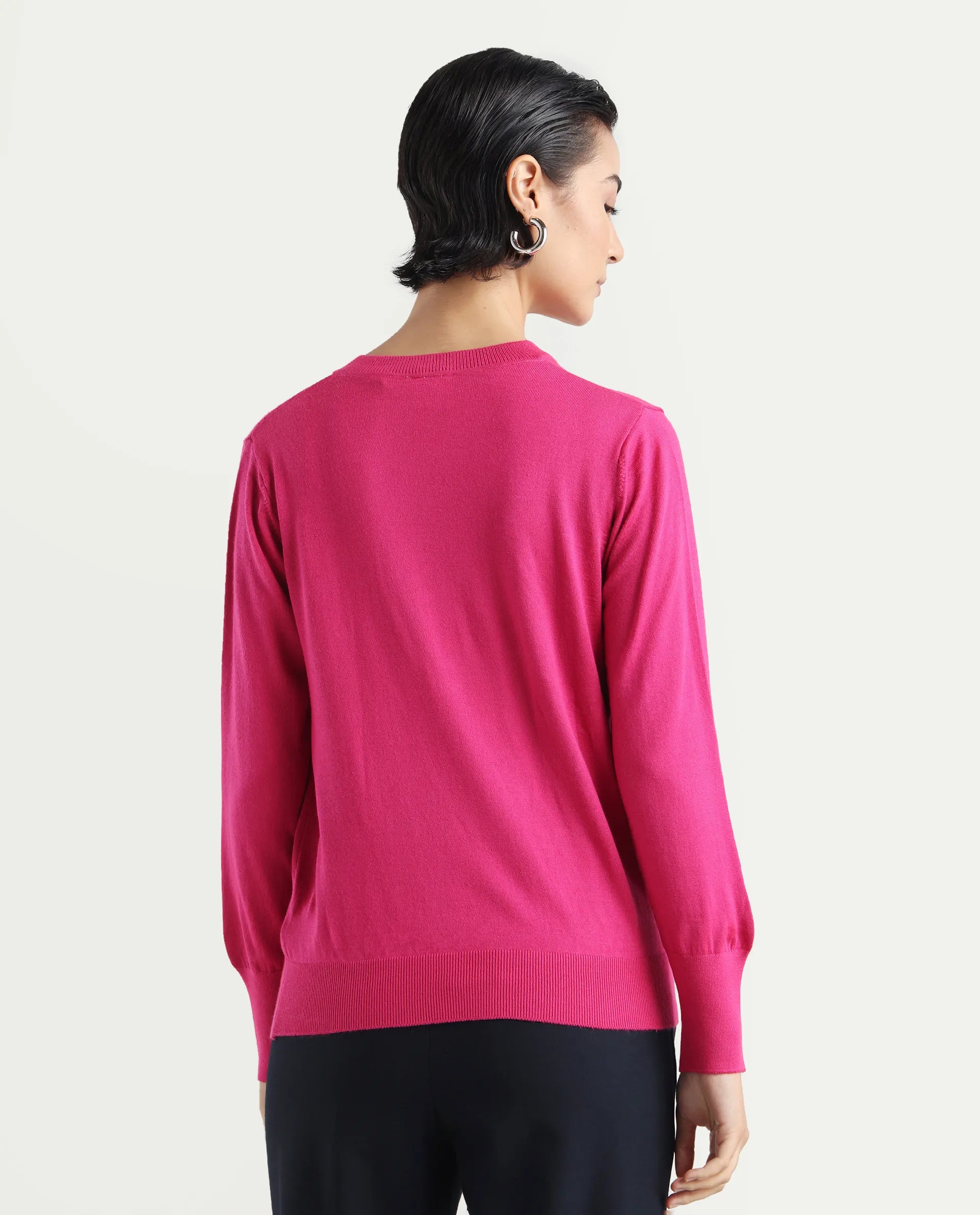Rareism Women's Usak Dark Multi Acrylic V-Neck Plain Regular Fitted Sweater