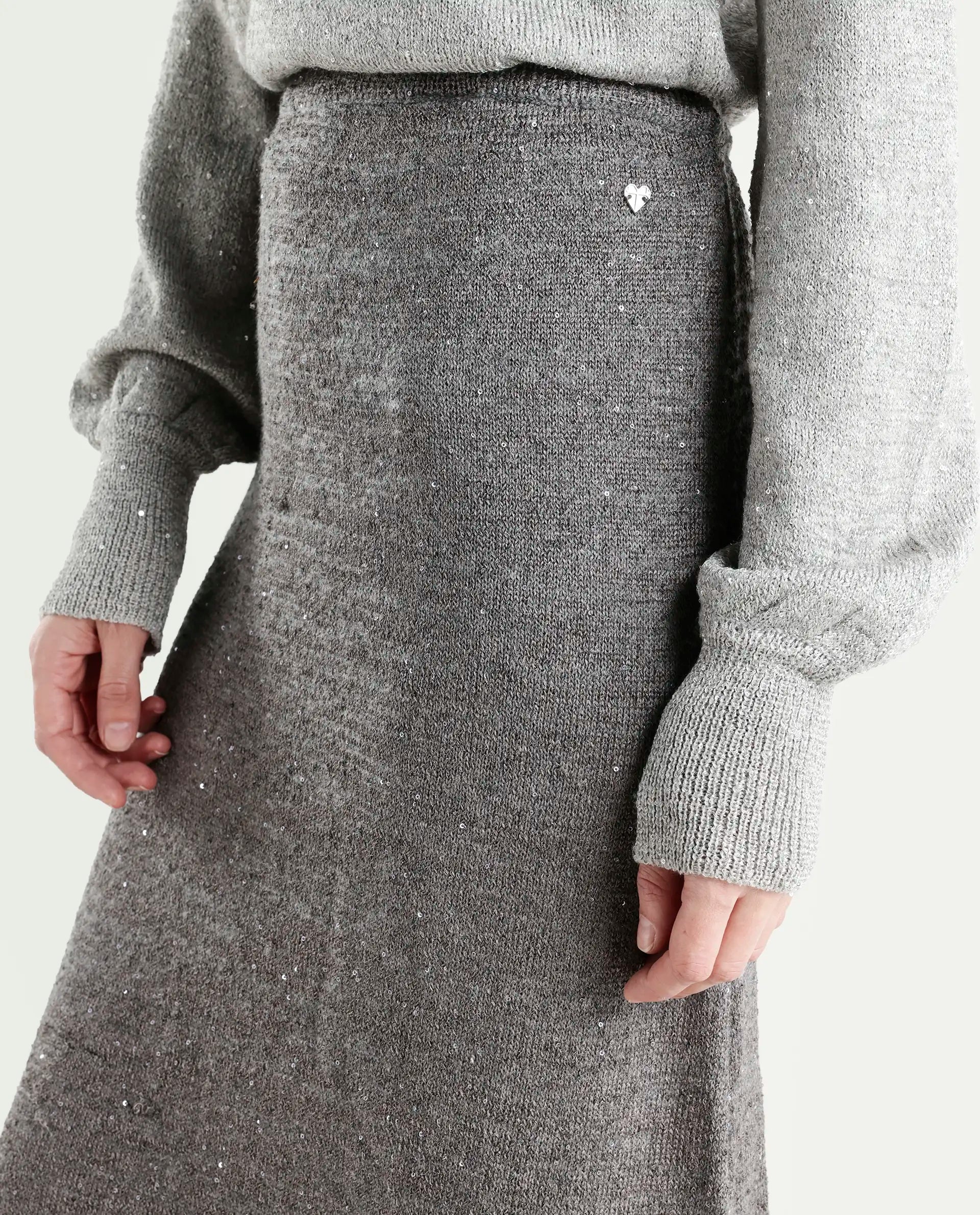 Rareism Women's Adiyaman B Dark Grey Polyester Plain Midi A-Line Skirt