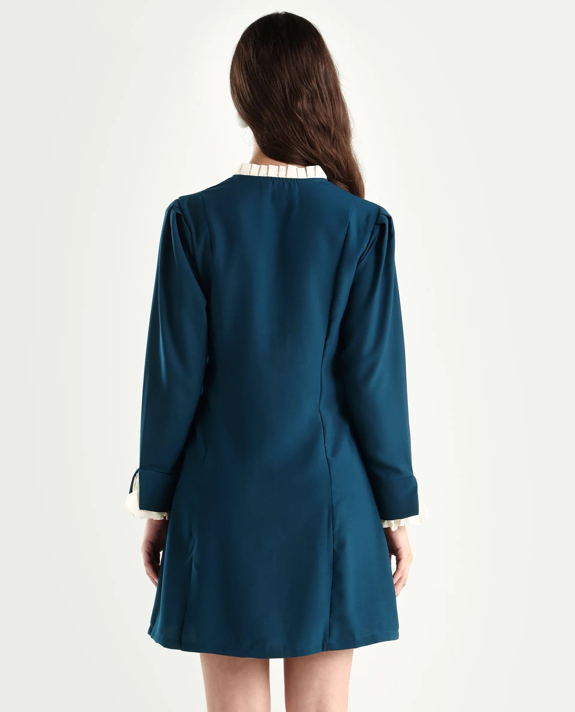 Rareism Women's Bayburt Teal Satin Sweetheart Neck Plain Knee Length Straight Fit Dress