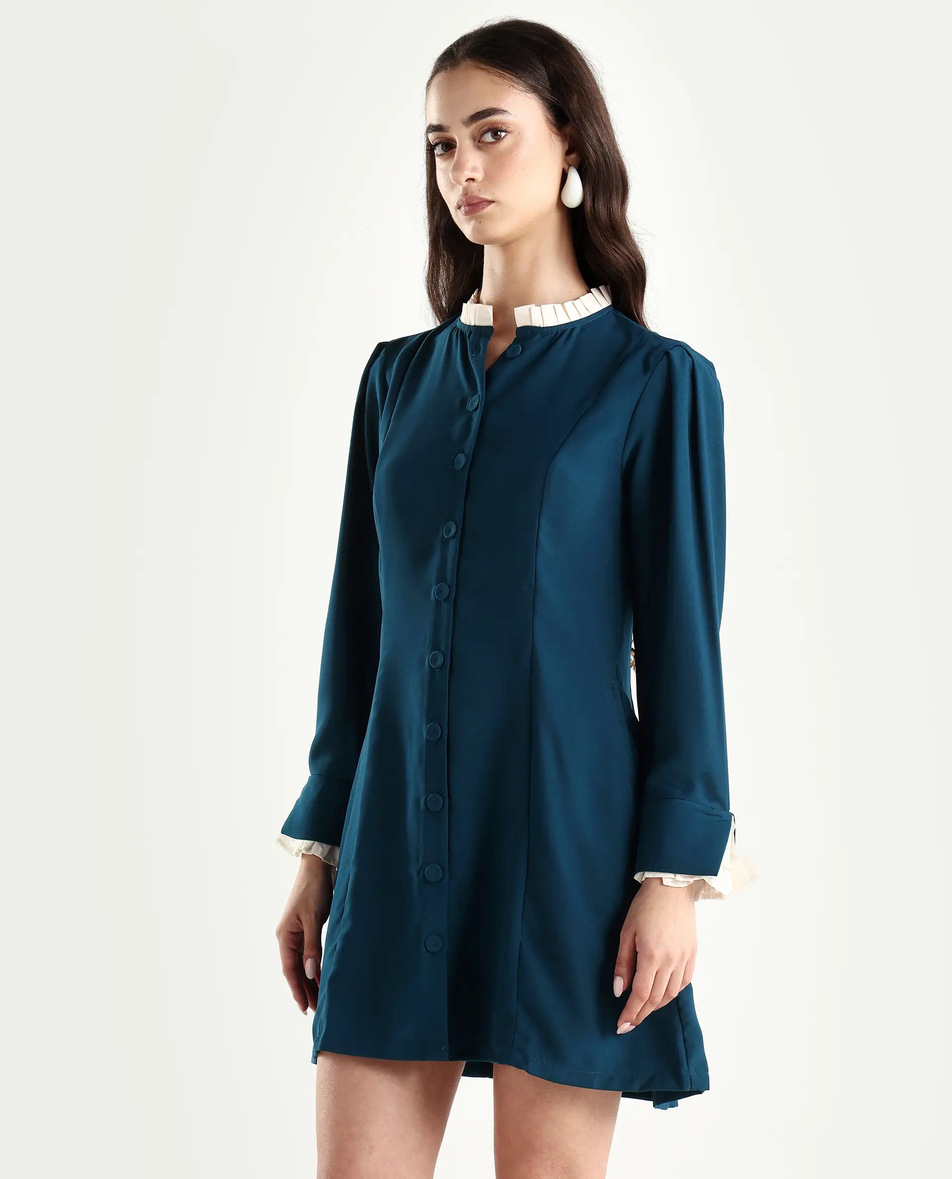 Rareism Women's Bayburt Teal Satin Sweetheart Neck Plain Knee Length Straight Fit Dress