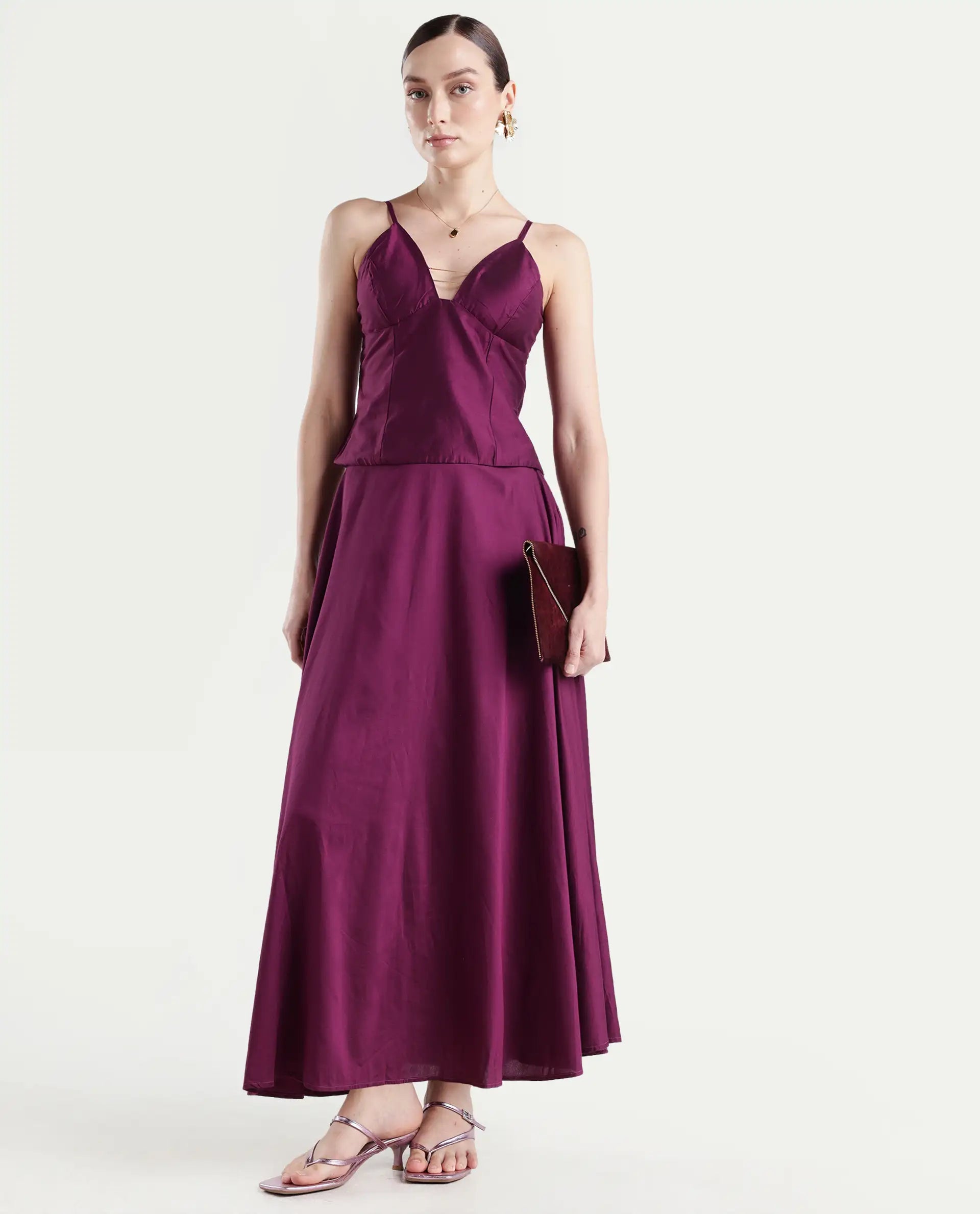 Rareism Women's Carfa Purple Silk Shoulder Strap Plain Sleeveless Crop Fitted Top