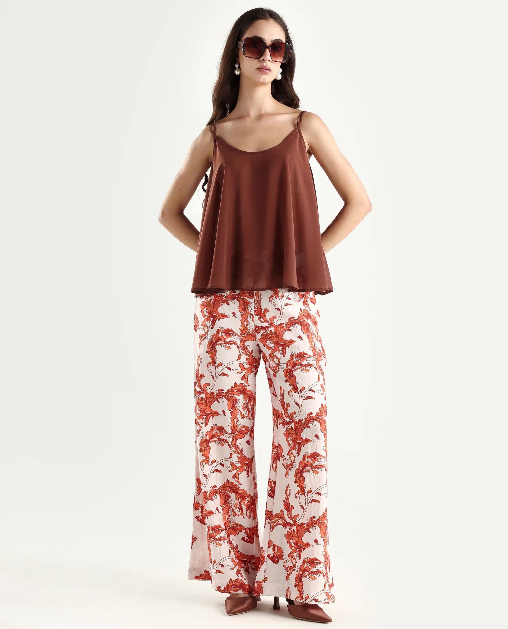 Rareism Women's Mogafu Multi Cotton Blend Abstract Print Ankle Length Flared Trouser