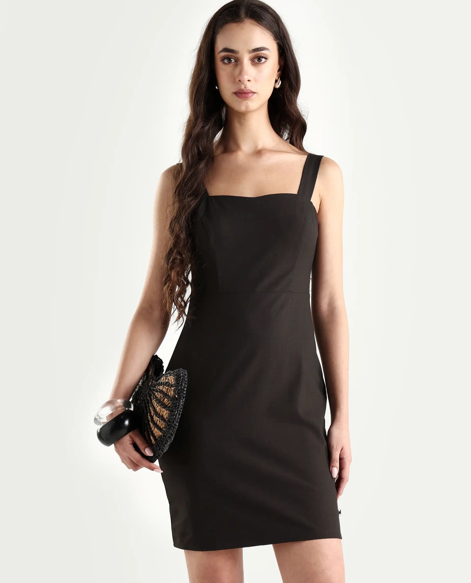 Rareism Women's Canakkale Brown Polyester Blend Sweetheart Neck Plain Sleeveless Mini Straight Fit Dress