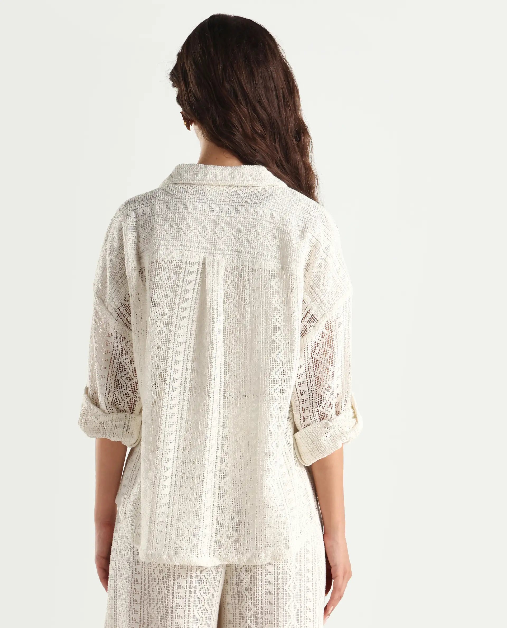 Rareism Women's Jancodam-T White Cotton Spread Collar Plain Cuffed Sleeve Relaxed Fit Shirt