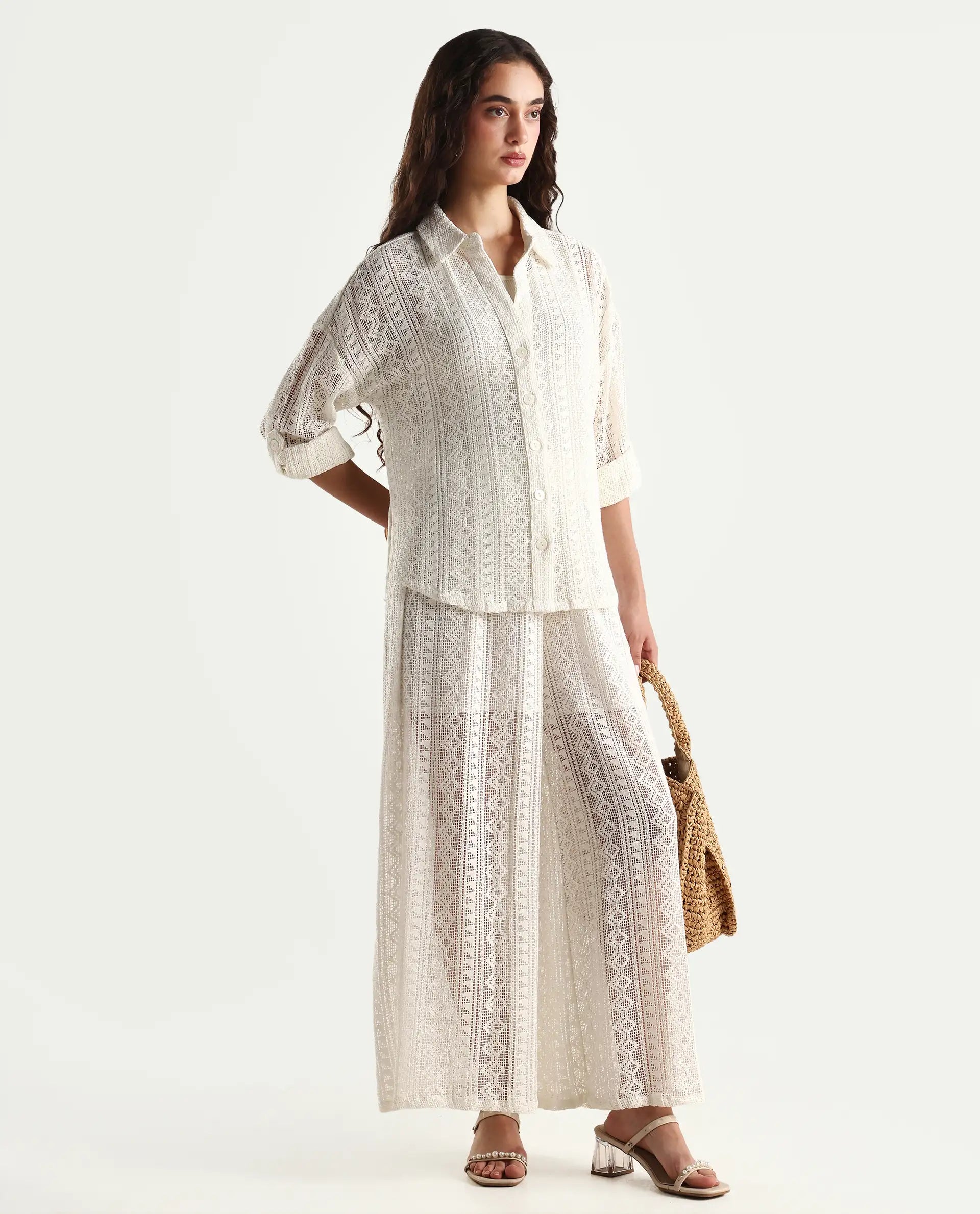 Rareism Women's Jancodam-T White Cotton Spread Collar Plain Cuffed Sleeve Relaxed Fit Shirt