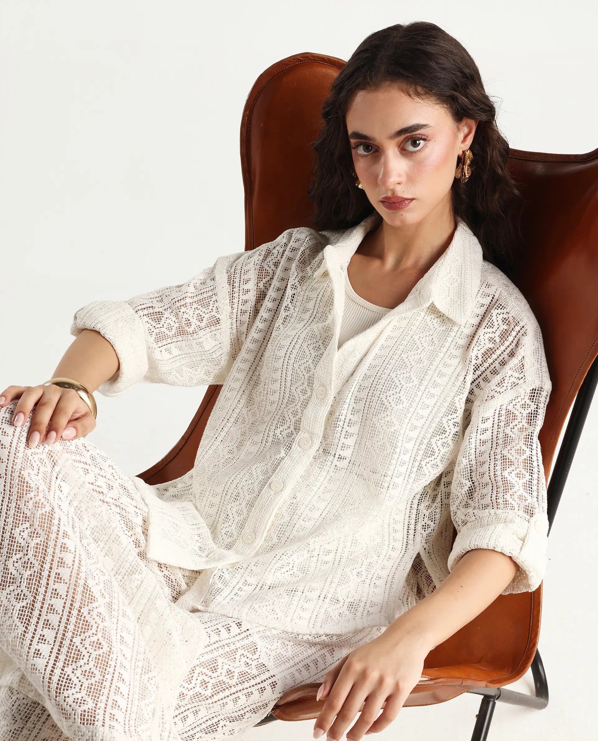 Rareism Women's Jancodam-T White Cotton Spread Collar Plain Cuffed Sleeve Relaxed Fit Shirt