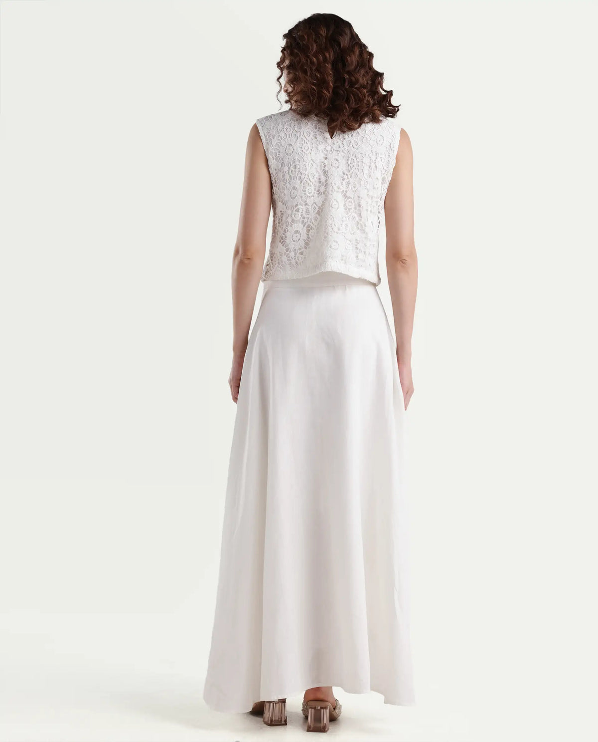 Rareism Women's Janlom B Off White Cotton Plain Ankle Length A-Line Skirt