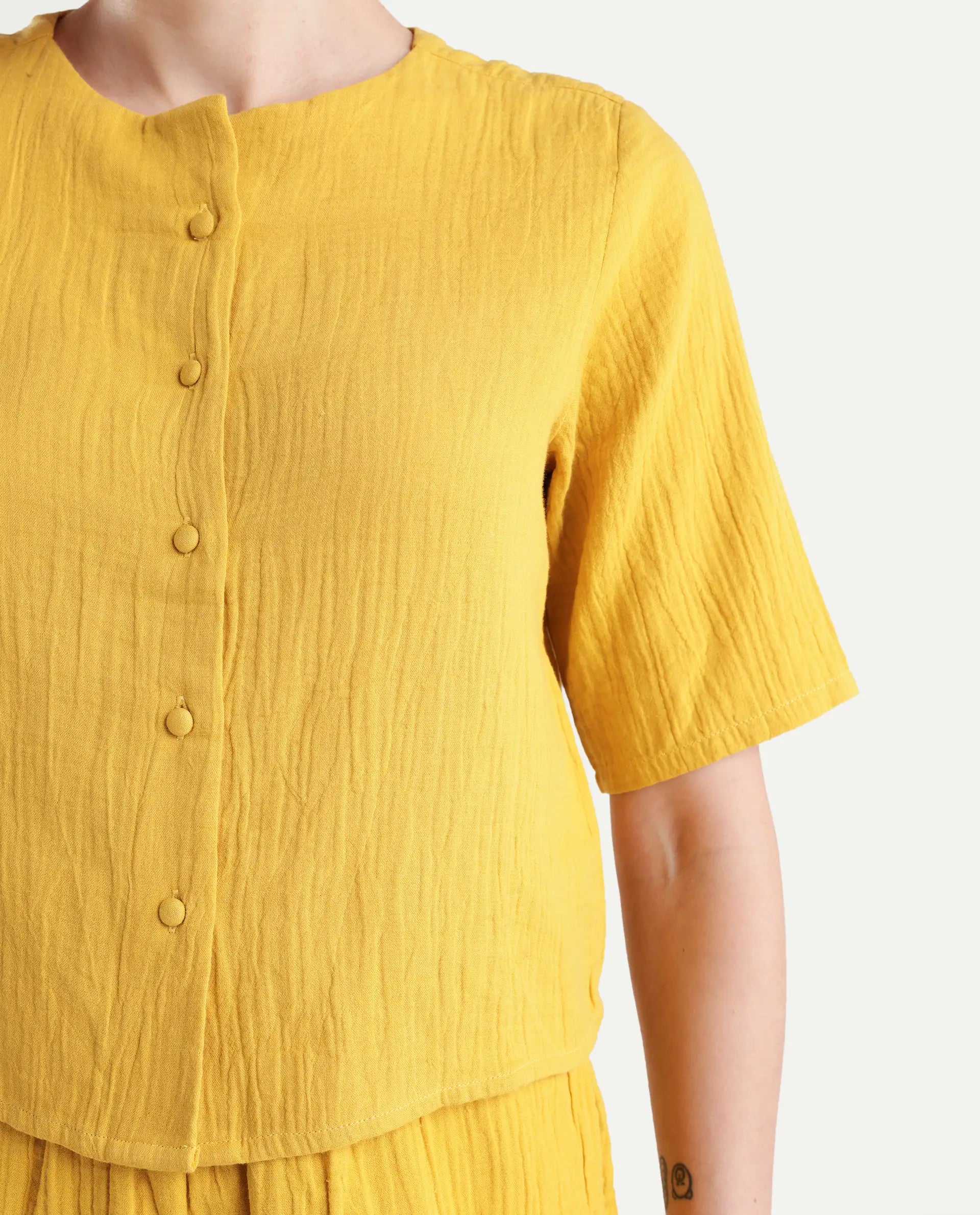 Rareism Women's Jandren T Mustard Cotton Round Neck Plain Relaxed Fit Top