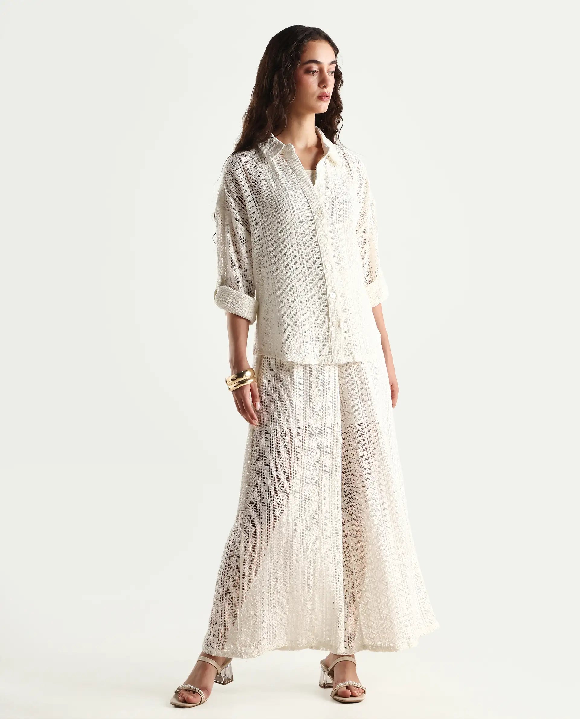 Rareism Women's Jancodam-B Beige Cotton Plain Ankle Length Wide Trouser