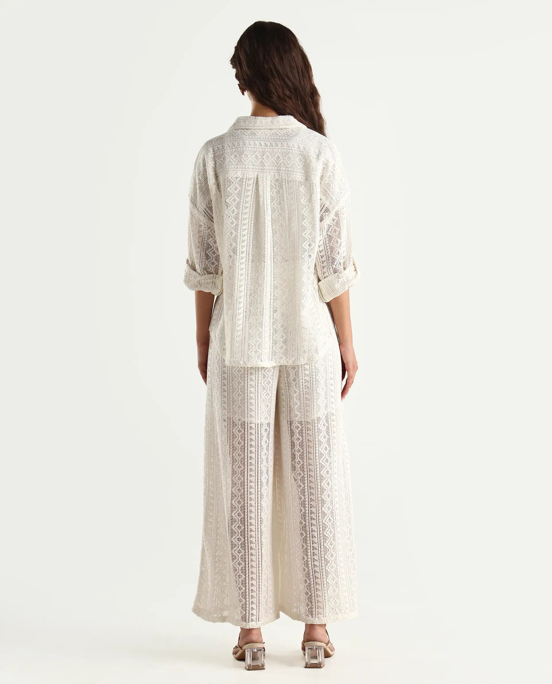 Rareism Women's Jancodam-B Beige Cotton Plain Ankle Length Wide Trouser