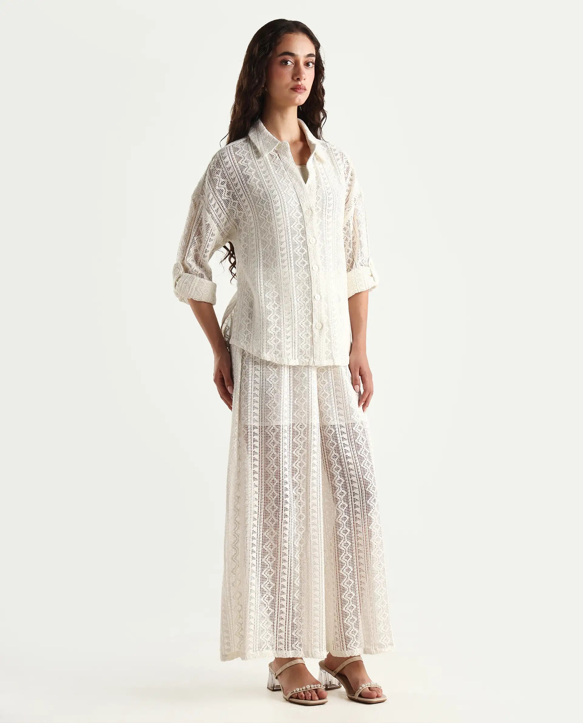 Rareism Women's Jancodam-B Beige Cotton Plain Ankle Length Wide Trouser