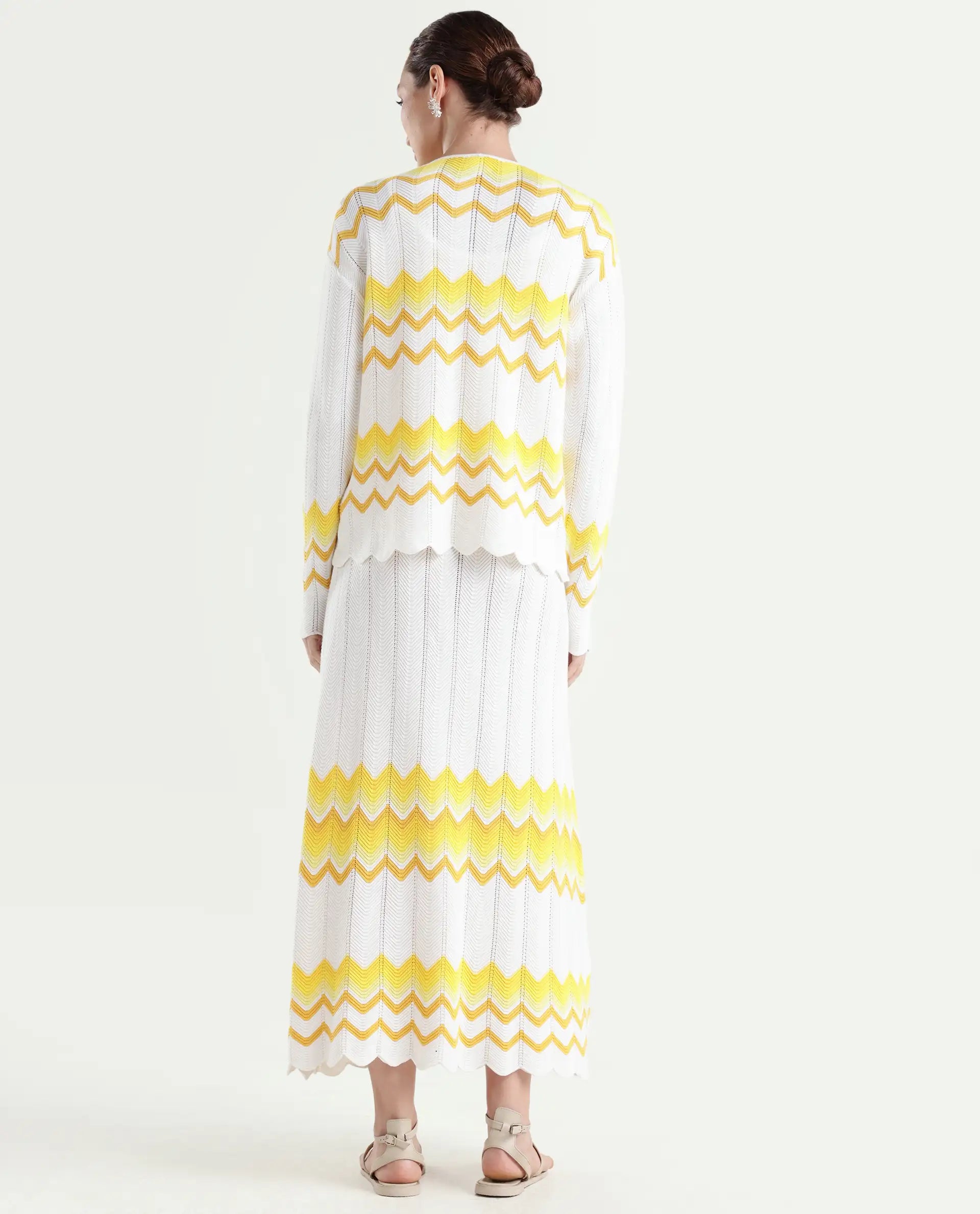 Rareism Women's Nupstir-B Yellow Cotton Color Block Maxi Straight Fit Skirt