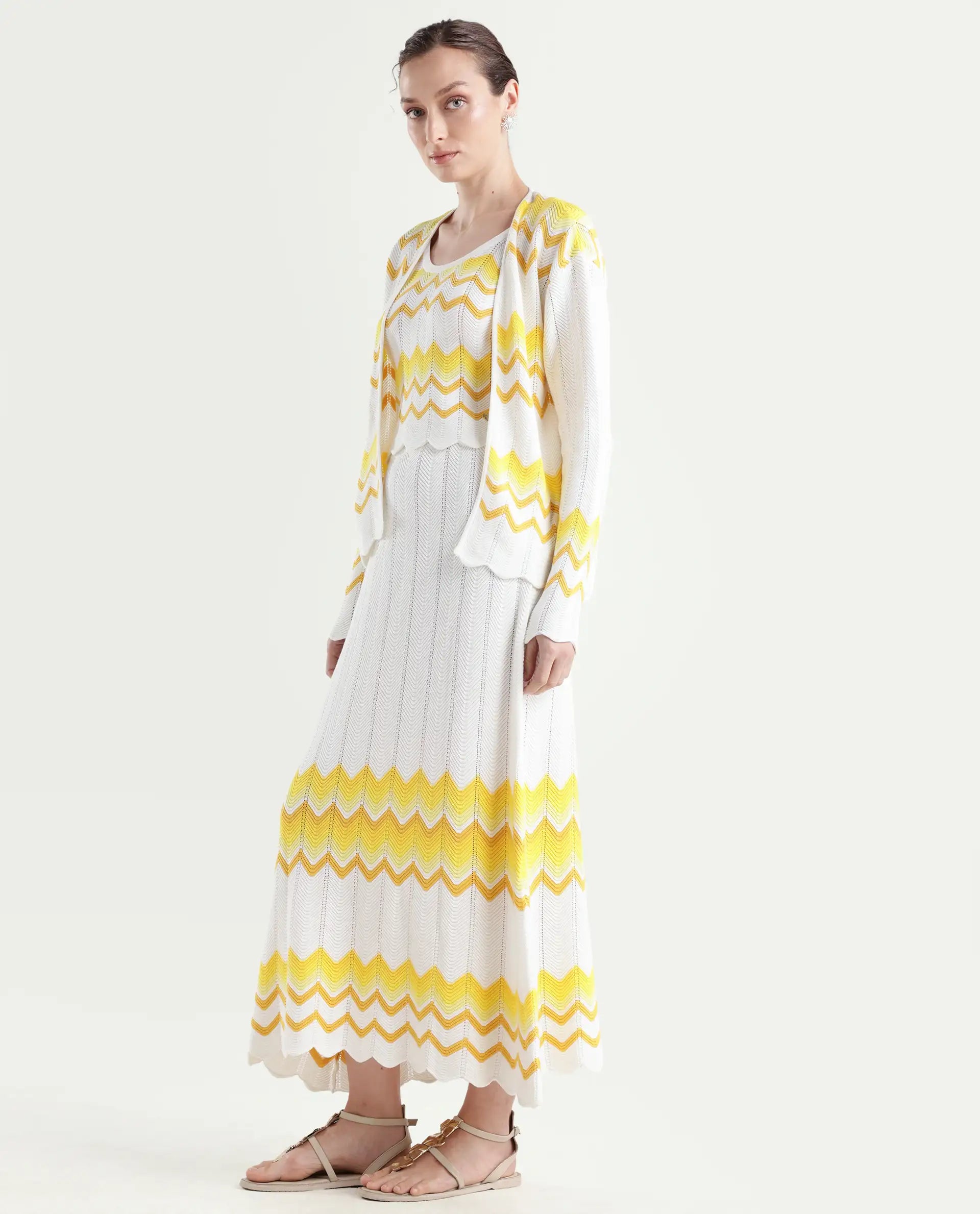 Rareism Women's Nupstir-B Yellow Cotton Color Block Maxi Straight Fit Skirt