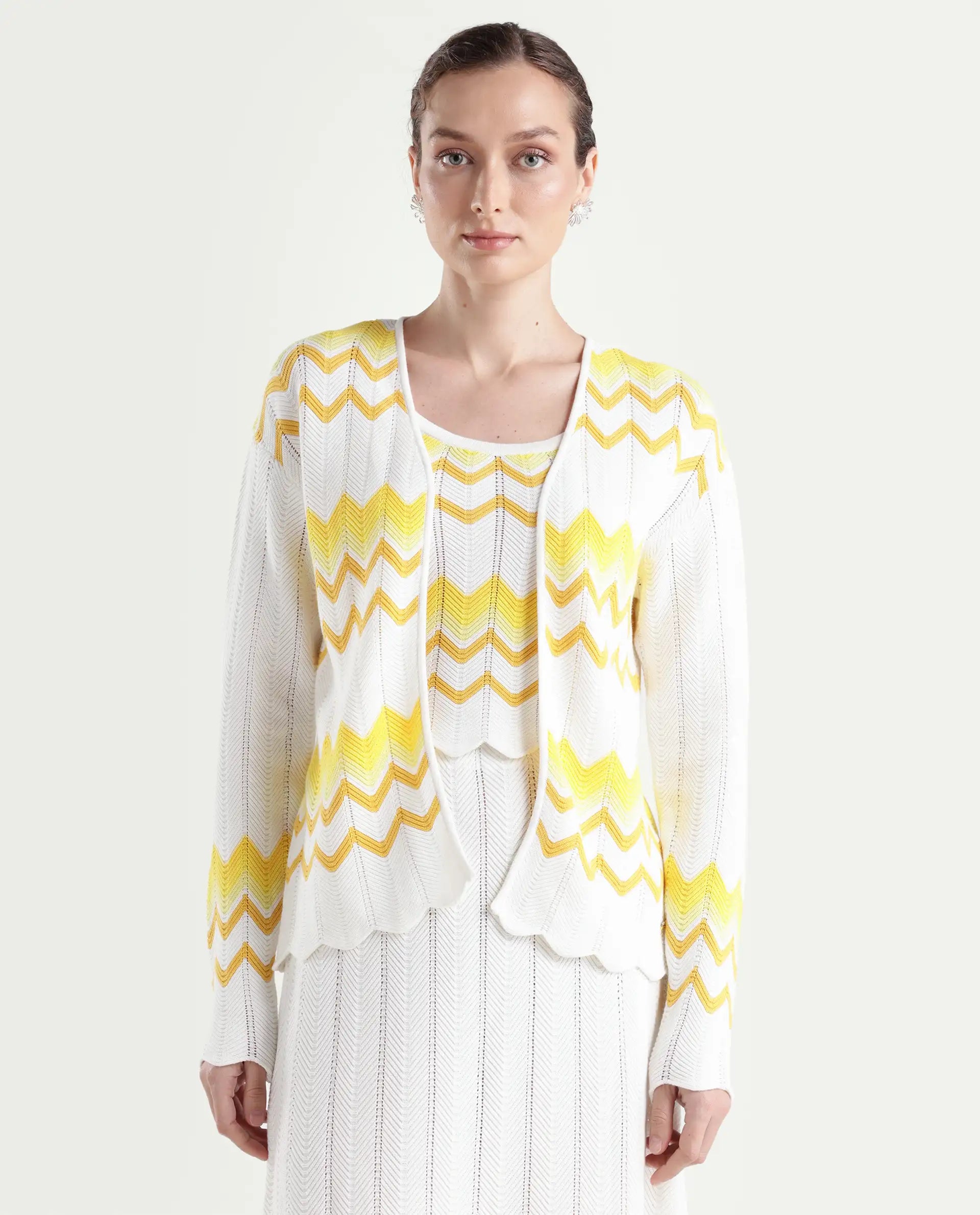 Rareism Women's Nupstir-S Yellow Cotton Collarless Plain Relaxed Fit Shrug