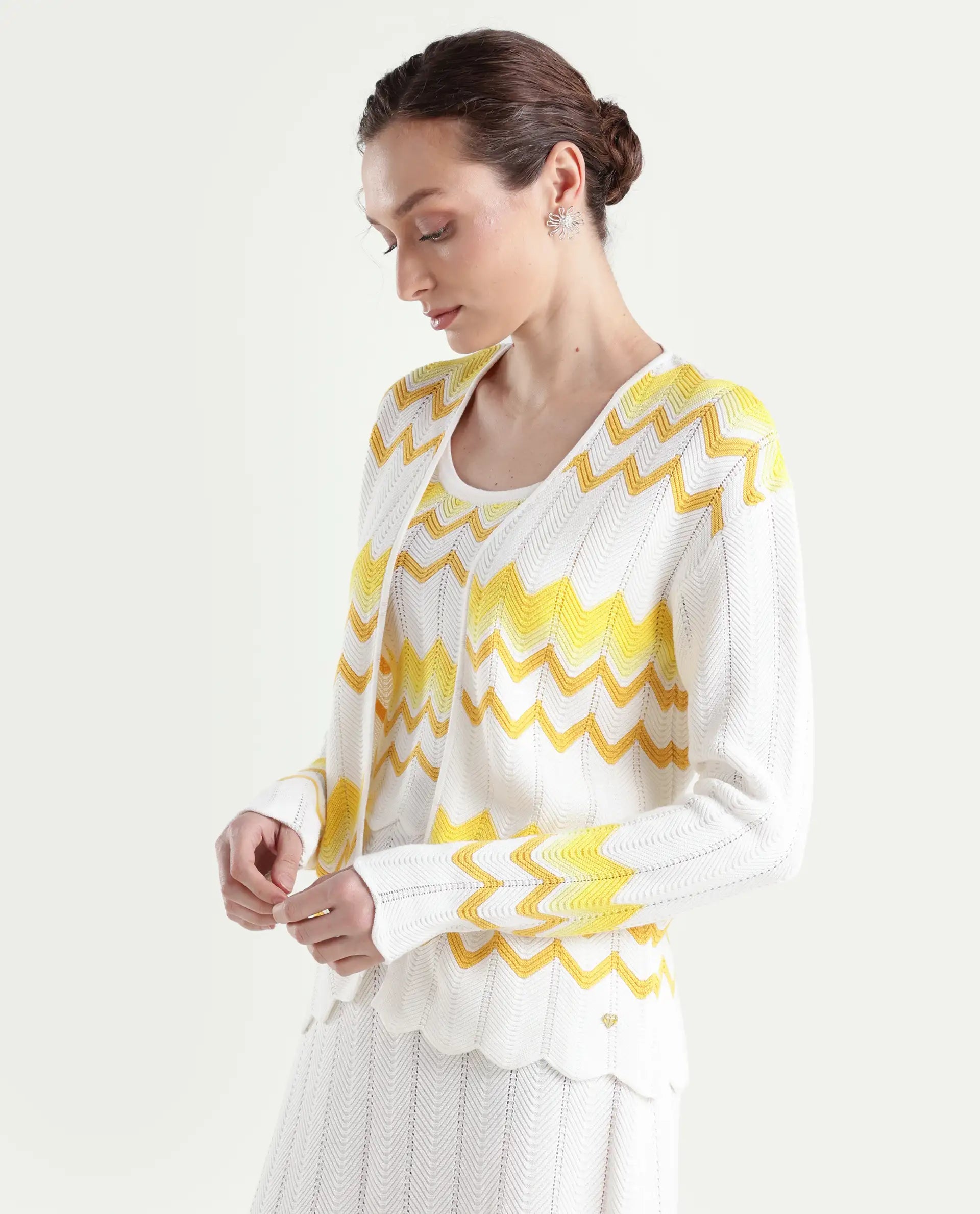 Rareism Women's Nupstir-S Yellow Cotton Collarless Plain Relaxed Fit Shrug