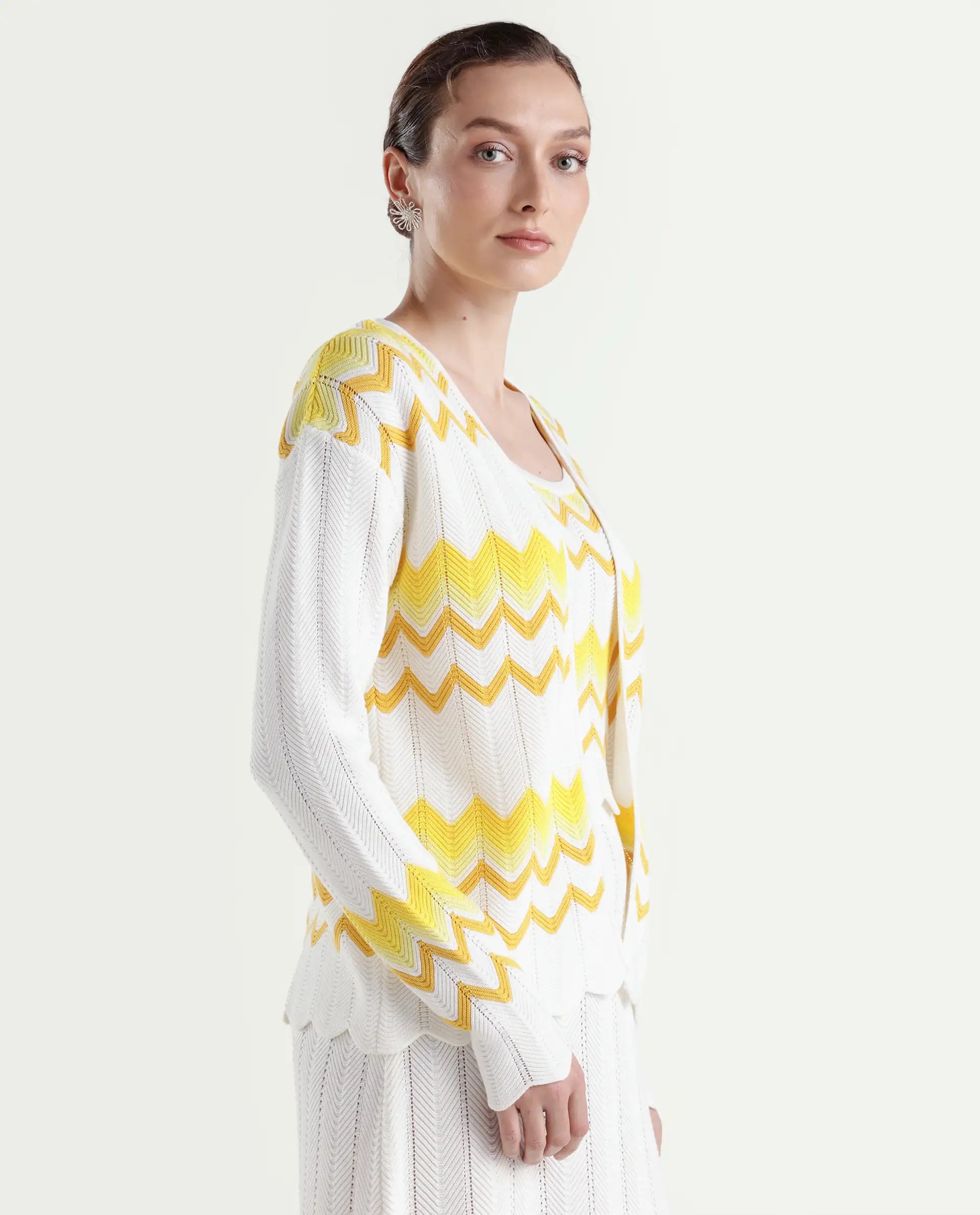 Rareism Women's Nupstir-S Yellow Cotton Collarless Plain Relaxed Fit Shrug