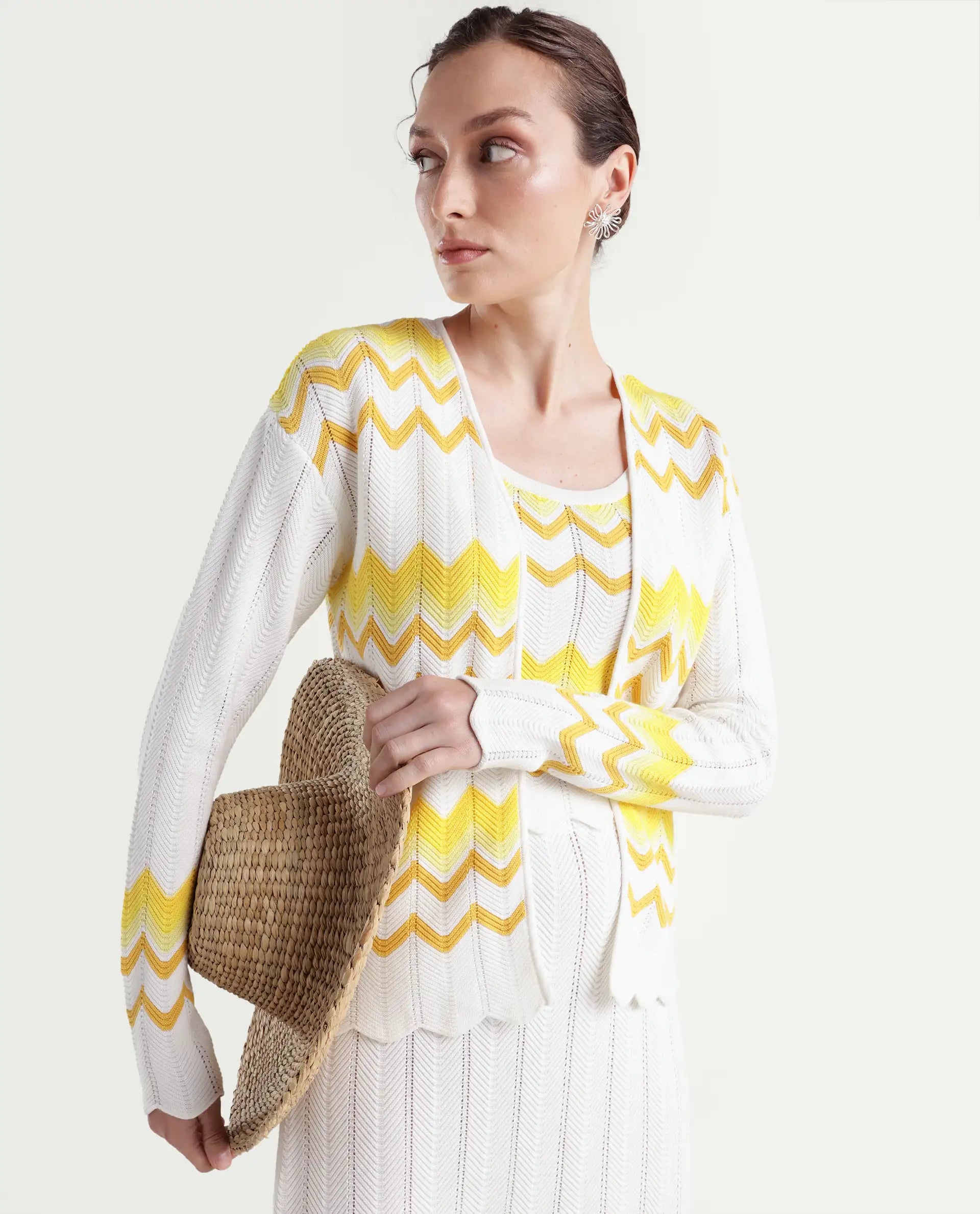 Rareism Women's Nupstir-S Yellow Cotton Collarless Plain Relaxed Fit Shrug