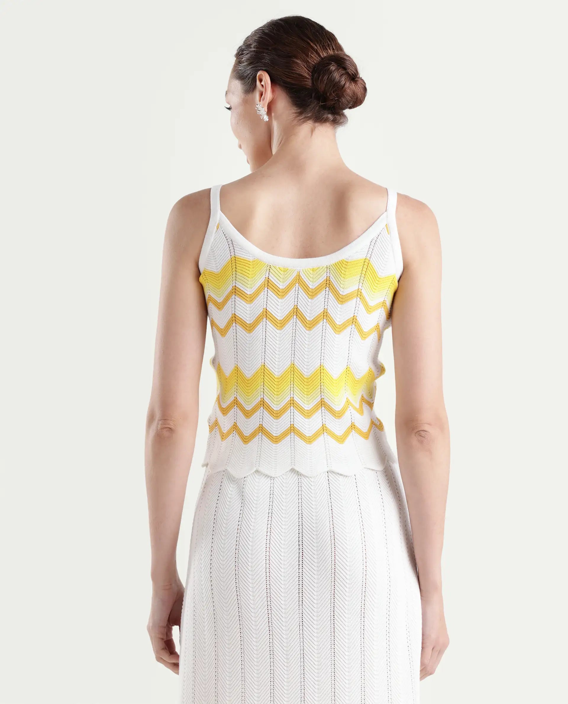 Rareism Women's Nupstir-T Yellow Cotton Shoulder Strap Knitted Sleeveless Crop Regular Fit Top