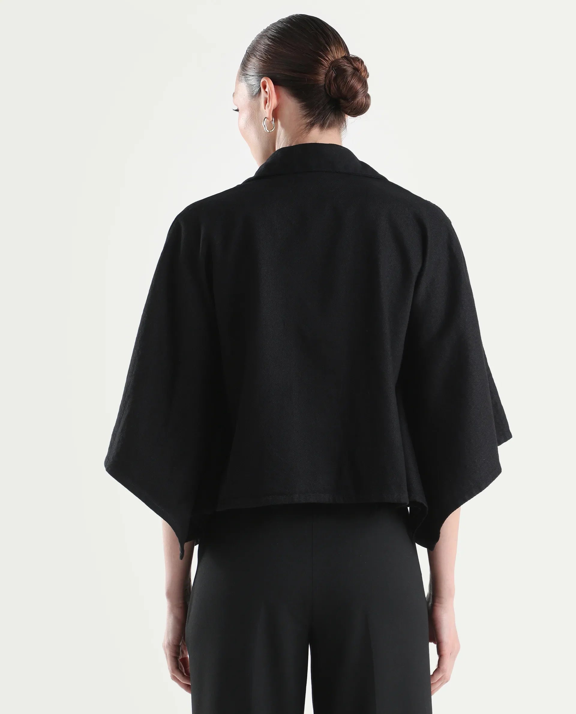 Rareism Women's Denmar Dark Blue Cotton Spread Collar Regular Plain Jacket