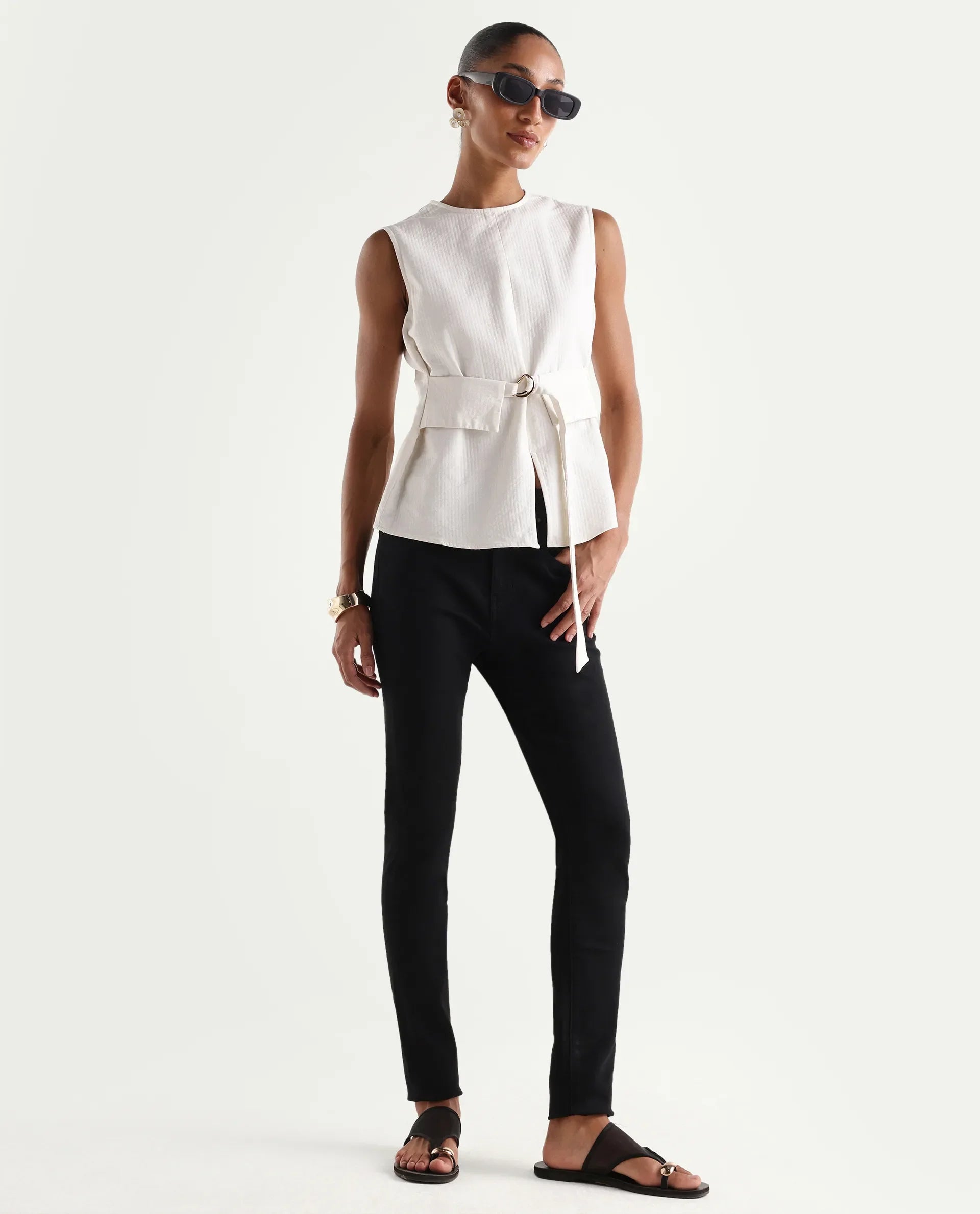 Rareism Women's Dengo Black Cotton Blend Skinny Plain Jeans