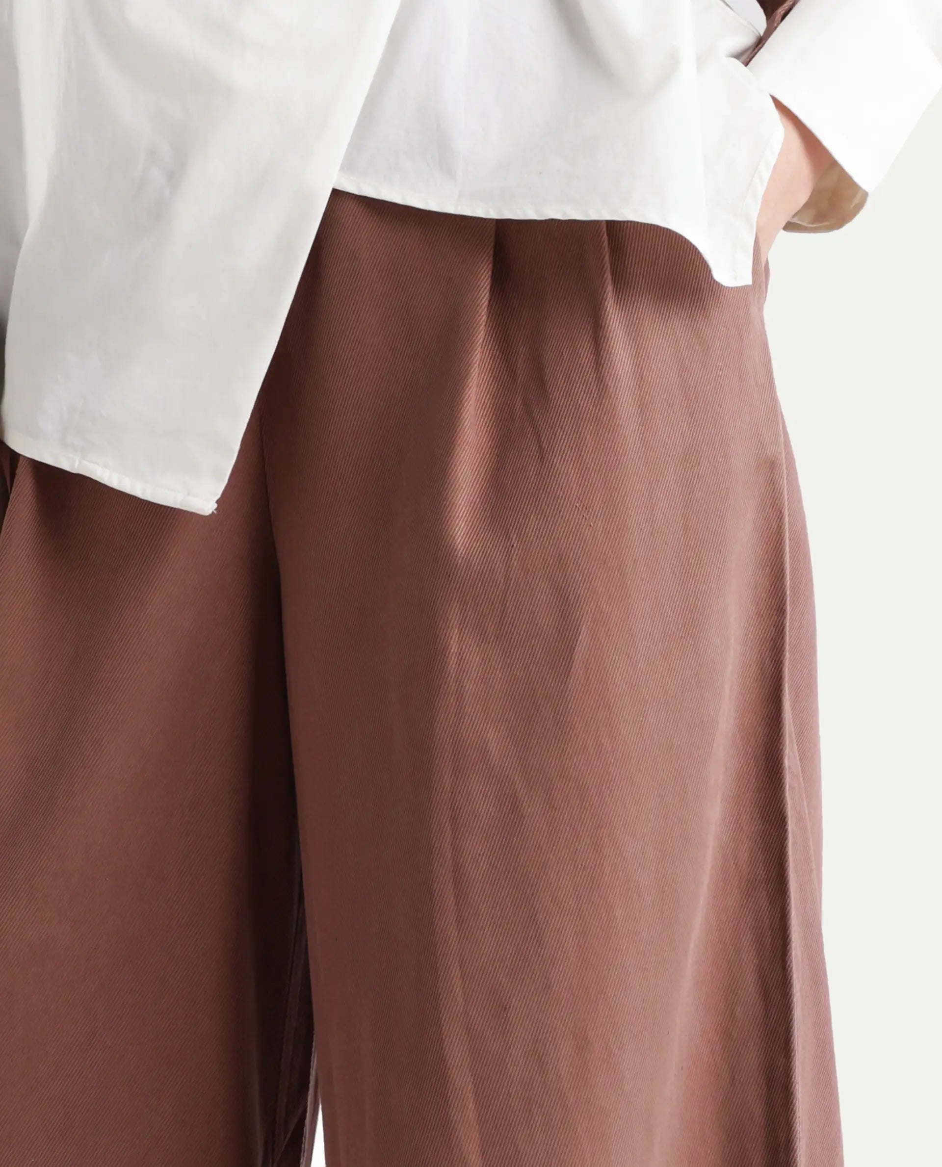 Rareism Women's Bhaleyn B Light Brown Linen Plain Ankle Length Flared Trouser
