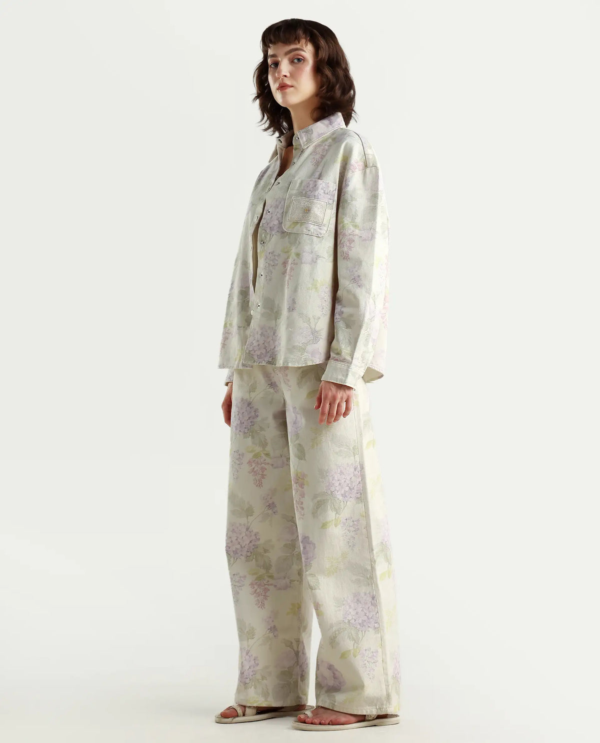Rareism Women's Prebin-B Multi Cotton Floral Print Ankle Length Wide Trouser