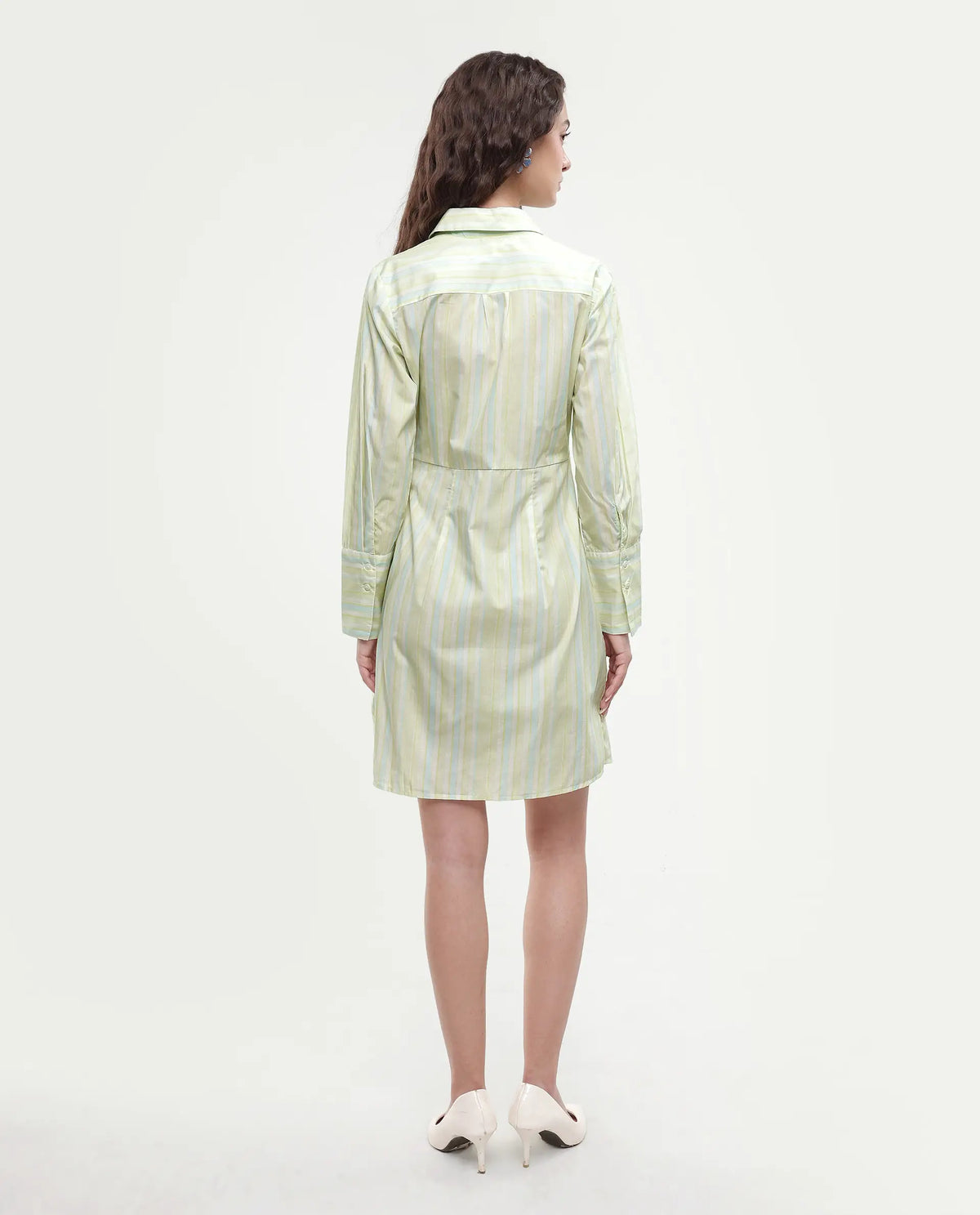 Rareism Women's Pregun Multi Cotton Johnny Collar Striped Mini Straight Fit Dress