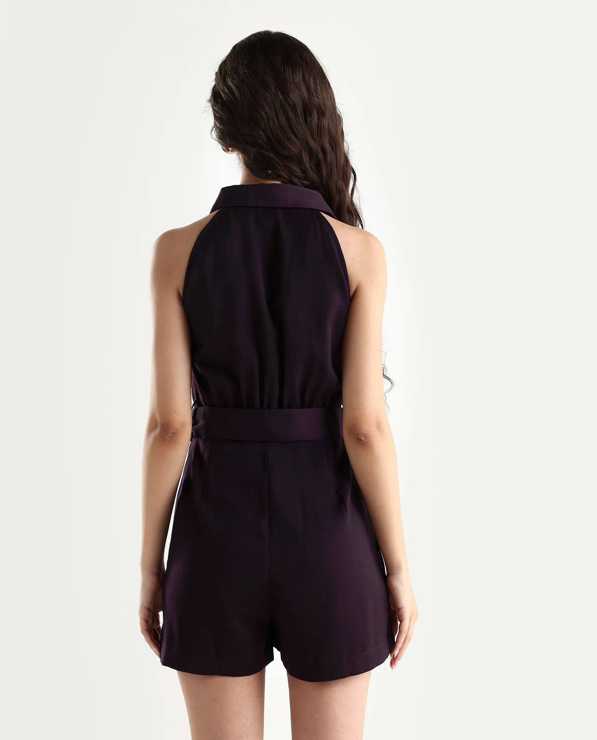 Rareism Women's Aless Maroon Satin Halter Neck Plain Sleeveless Mini Regular Fit Dress