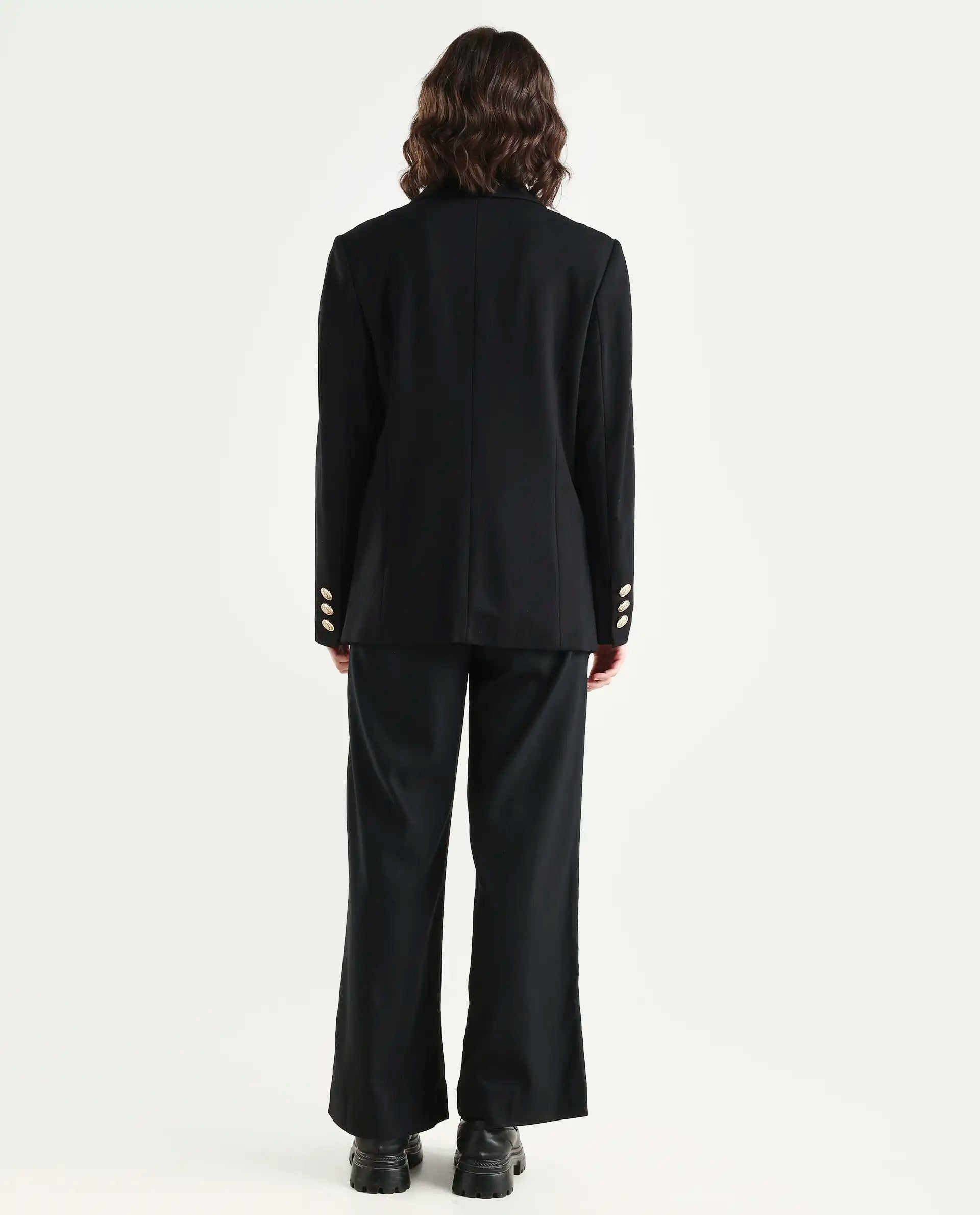 Rareism Women's Nuray Black Cotton Blend Plain Ankle Length Straight Fit Trouser