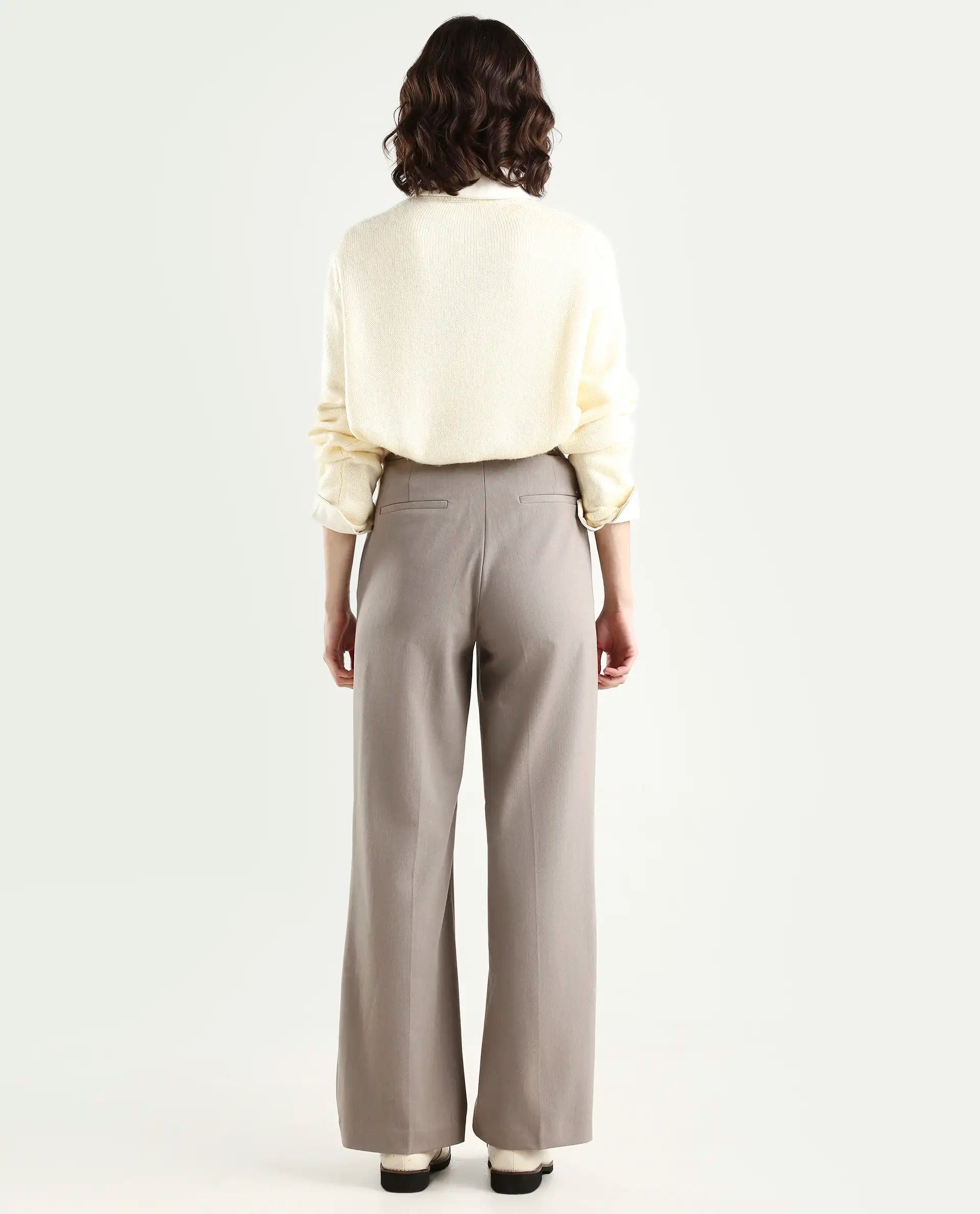Rareism Women's Srait Fawn Polyester Blend Straight Fit Travel Trouser