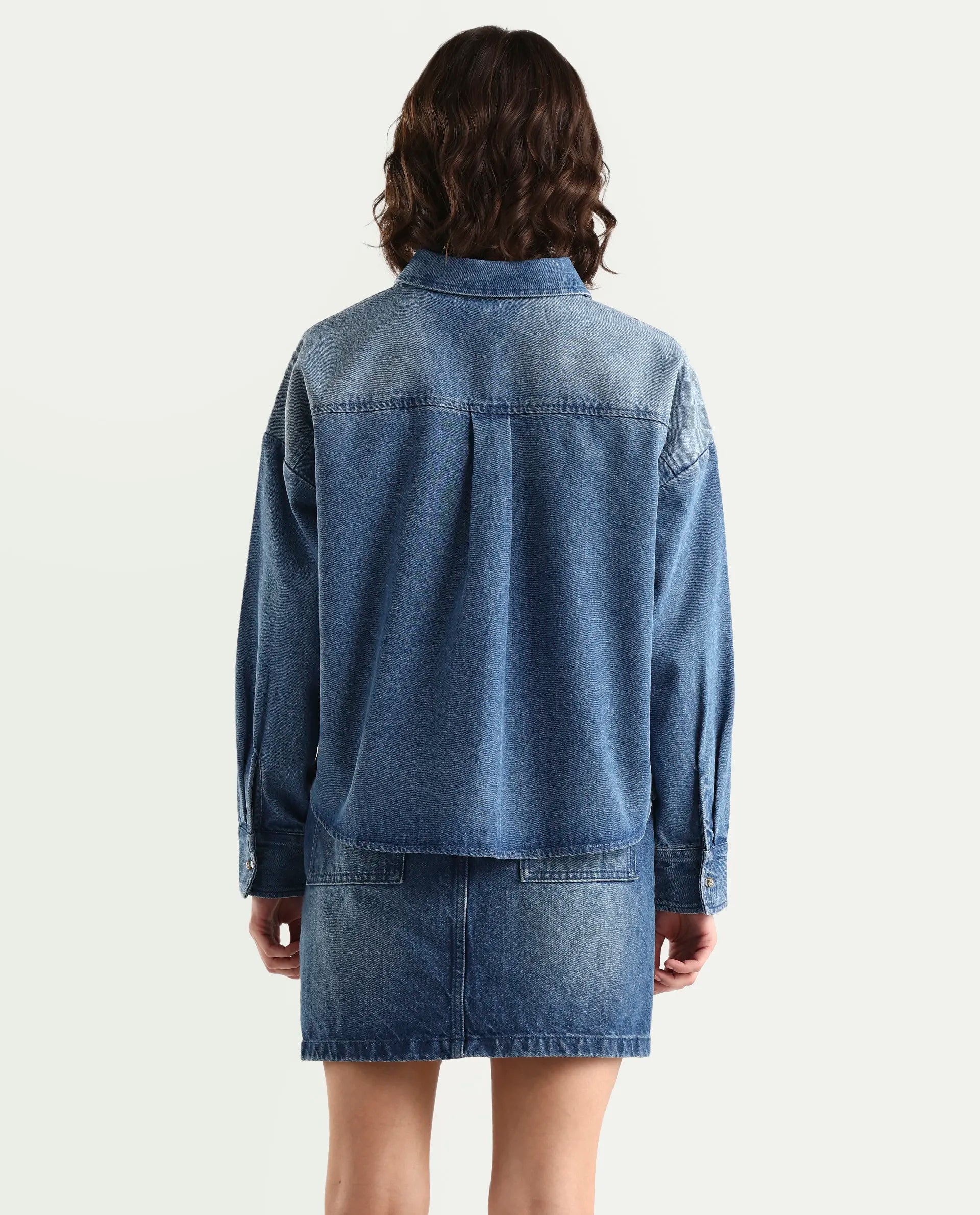 Rareism Women's Denjon Blue Full Sleeve Relaxed Fit Plain Shirt