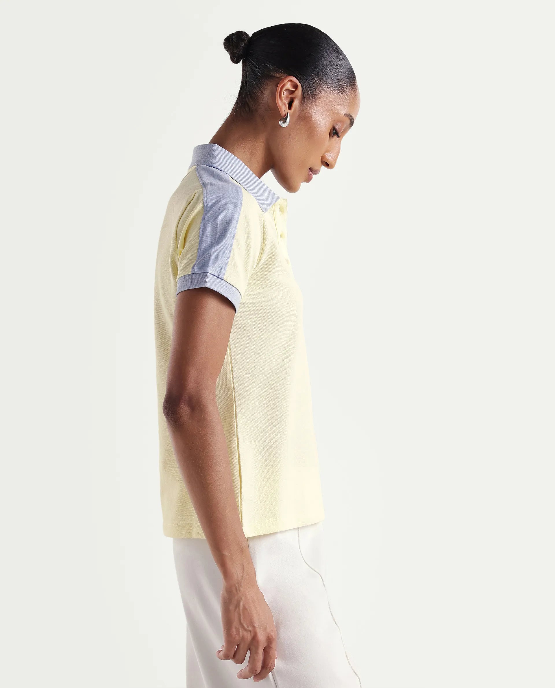 Rareism Women's Zeco Light Yellow Cotton Blend Half Sleeve Regular Fit Plain Polo
