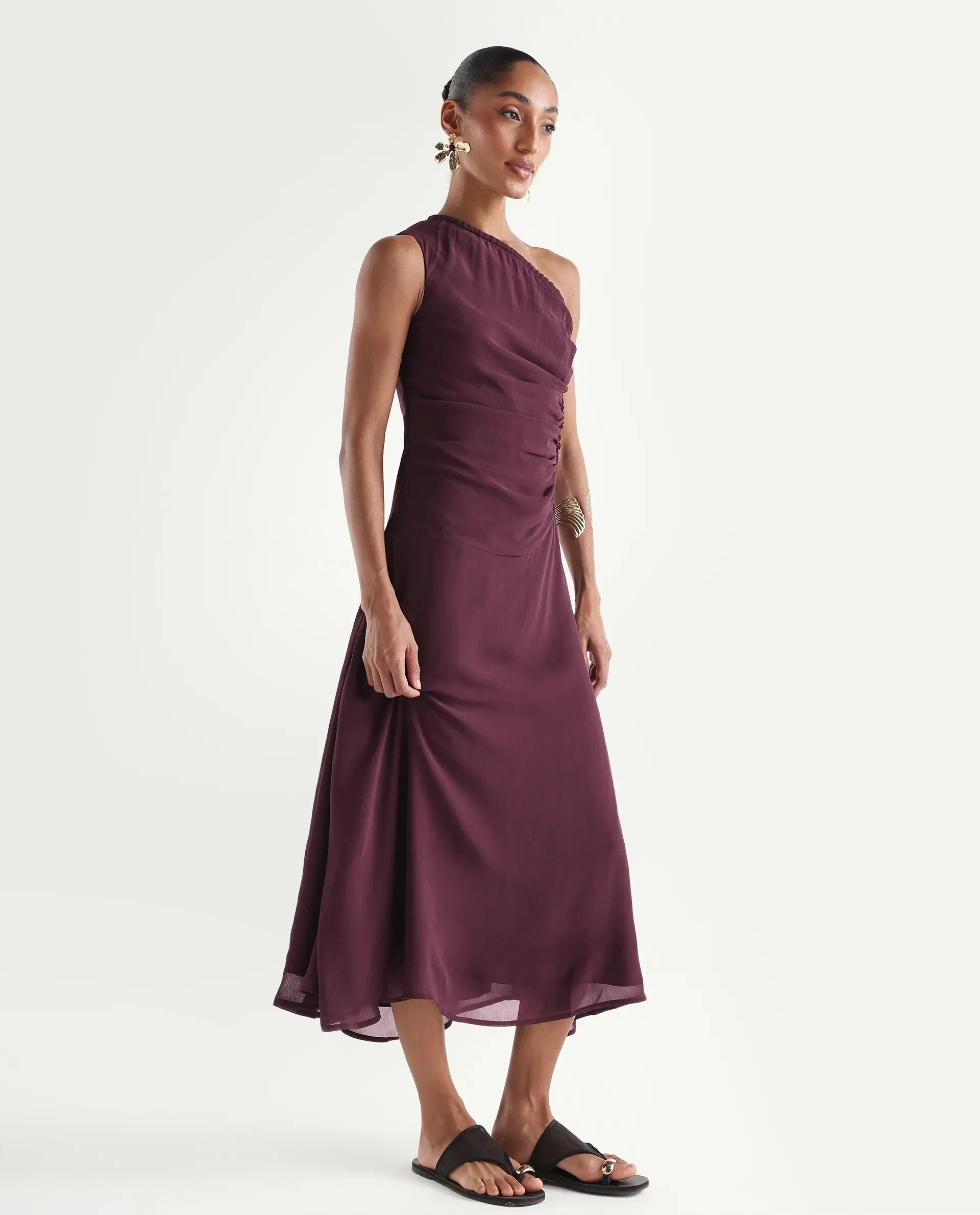 Rareism Women's Aelarri Maroon Viscose Blend Sleeveless Fit And Flare Printed Dress