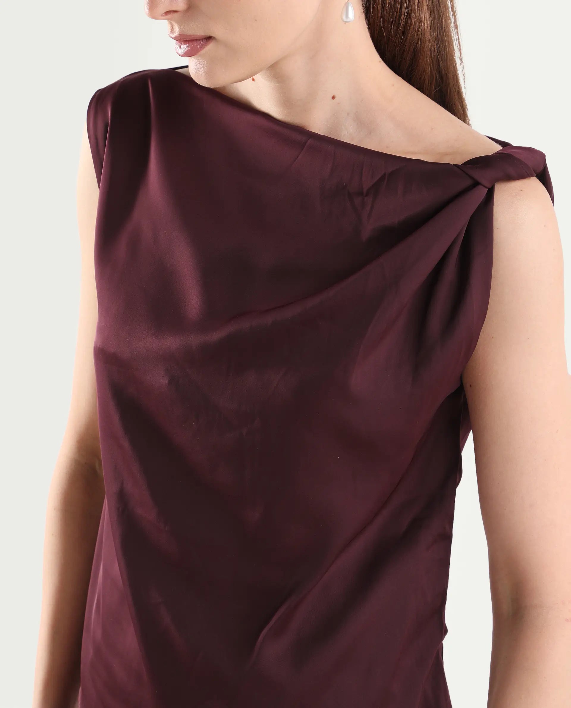 Rareism Women's Aoron-T Maroon Polyester Sleeveless Regular Fit Plain Top