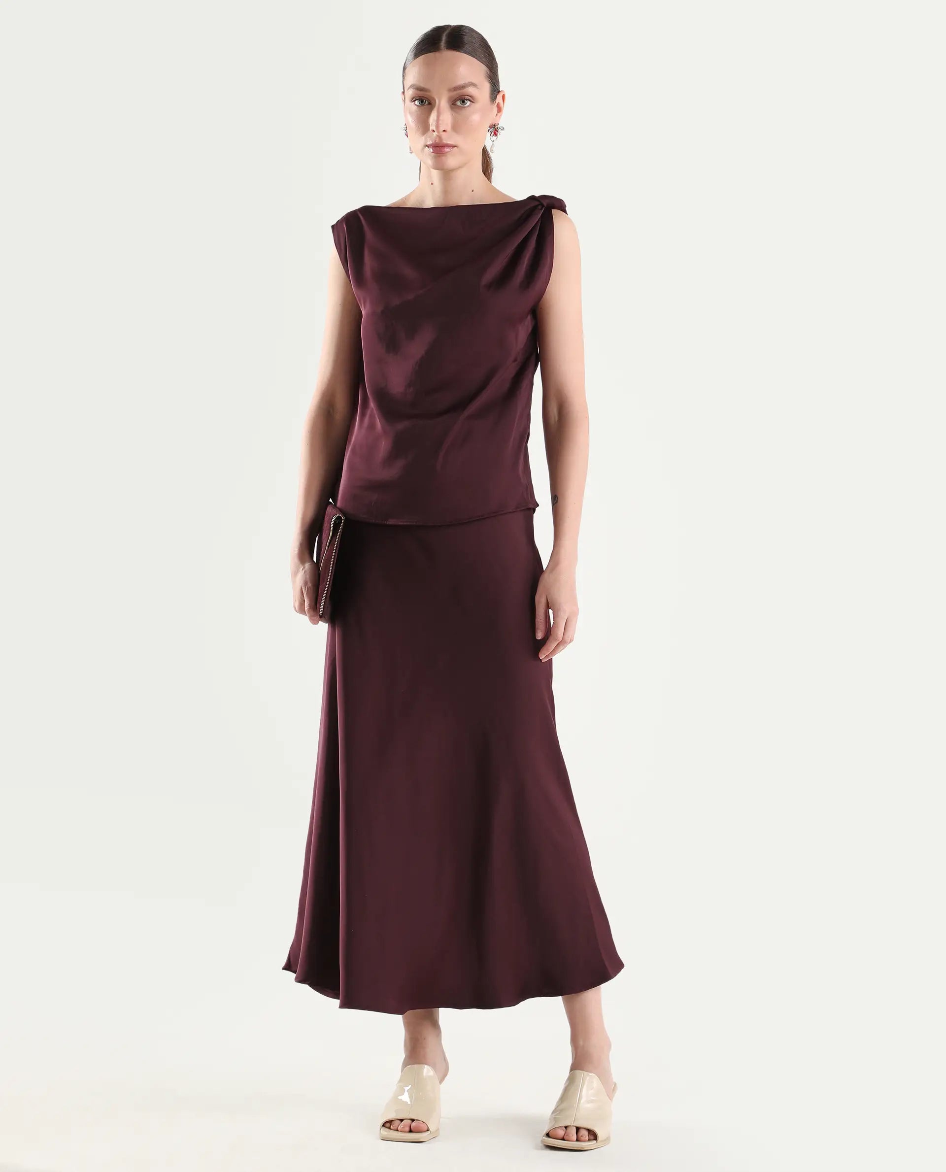 Rareism Women's Aoron-T Maroon Polyester Sleeveless Regular Fit Plain Top