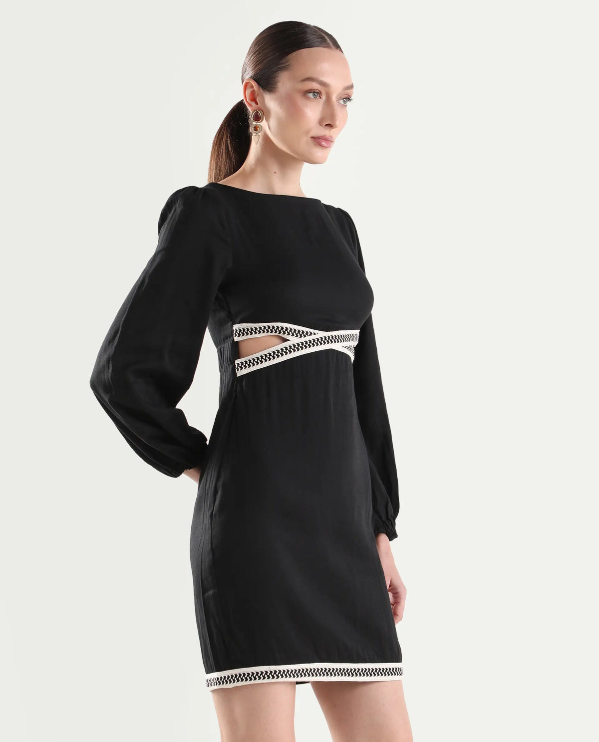 Rareism Women's Catya Black Cotton Blend Full Sleeve Bodycon Plain Dress