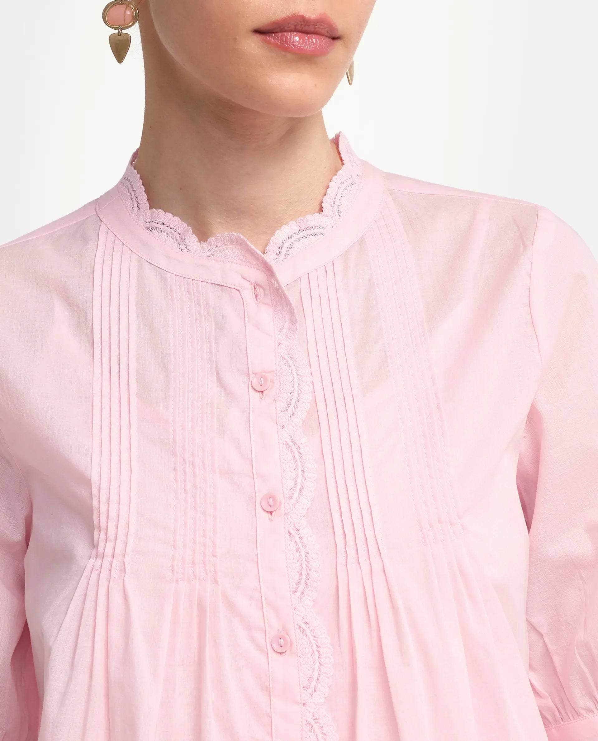 Rareism Women's Ceni Light Pink Cotton Half Sleeve Regular Fit Plain Top