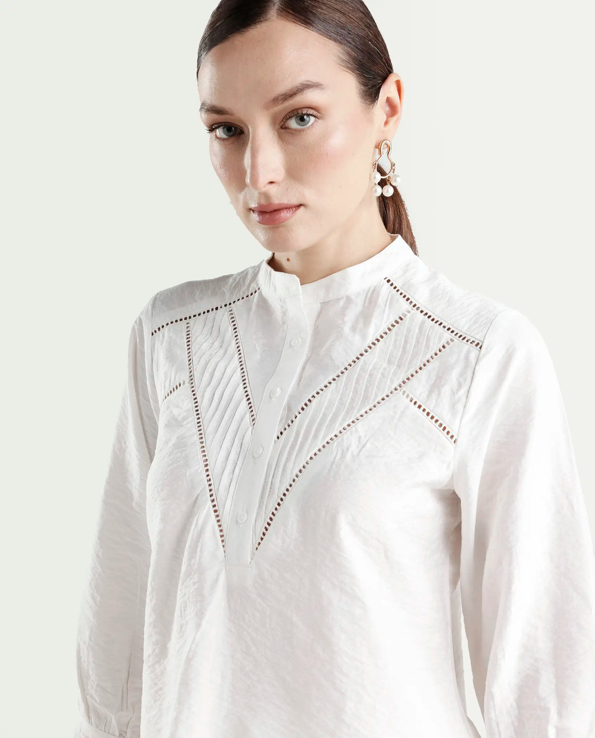 Rareism Women's Ceya White Viscose Blend 3/4th Sleeve Regular Fit Plain Top