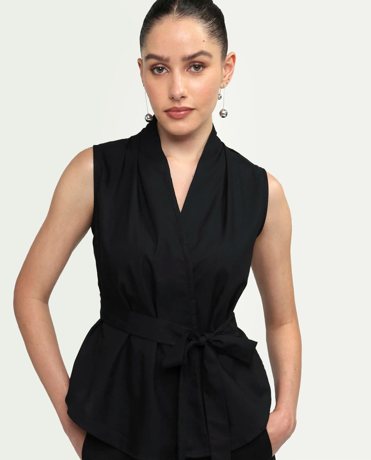 Rareism Women's Cyra Black Cotton Blend Sleeveless Regular Fit Plain Top