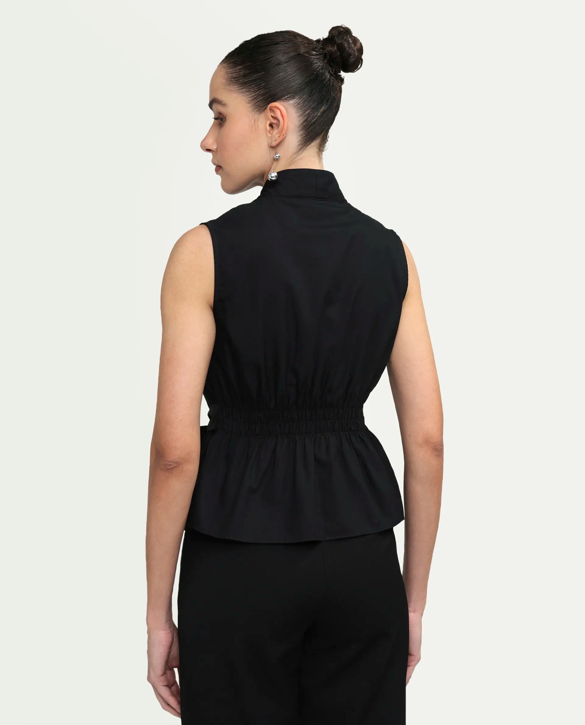 Rareism Women's Cyra Black Viscose Blend Sleeveless Regular Fit Plain Top
