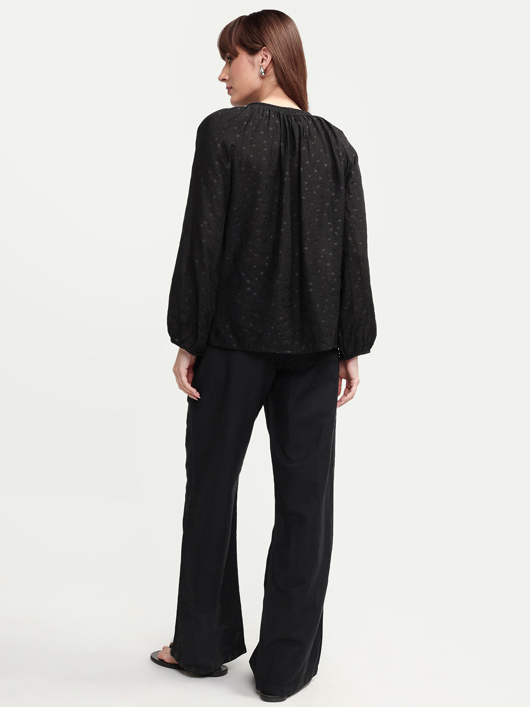 Rareism Women's Uniq Light Black Linen Blend Straight Plain Trouser