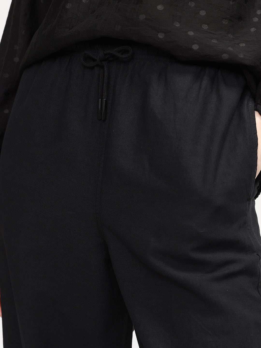 Rareism Women's Uniq Light Black Linen Blend Straight Plain Trouser