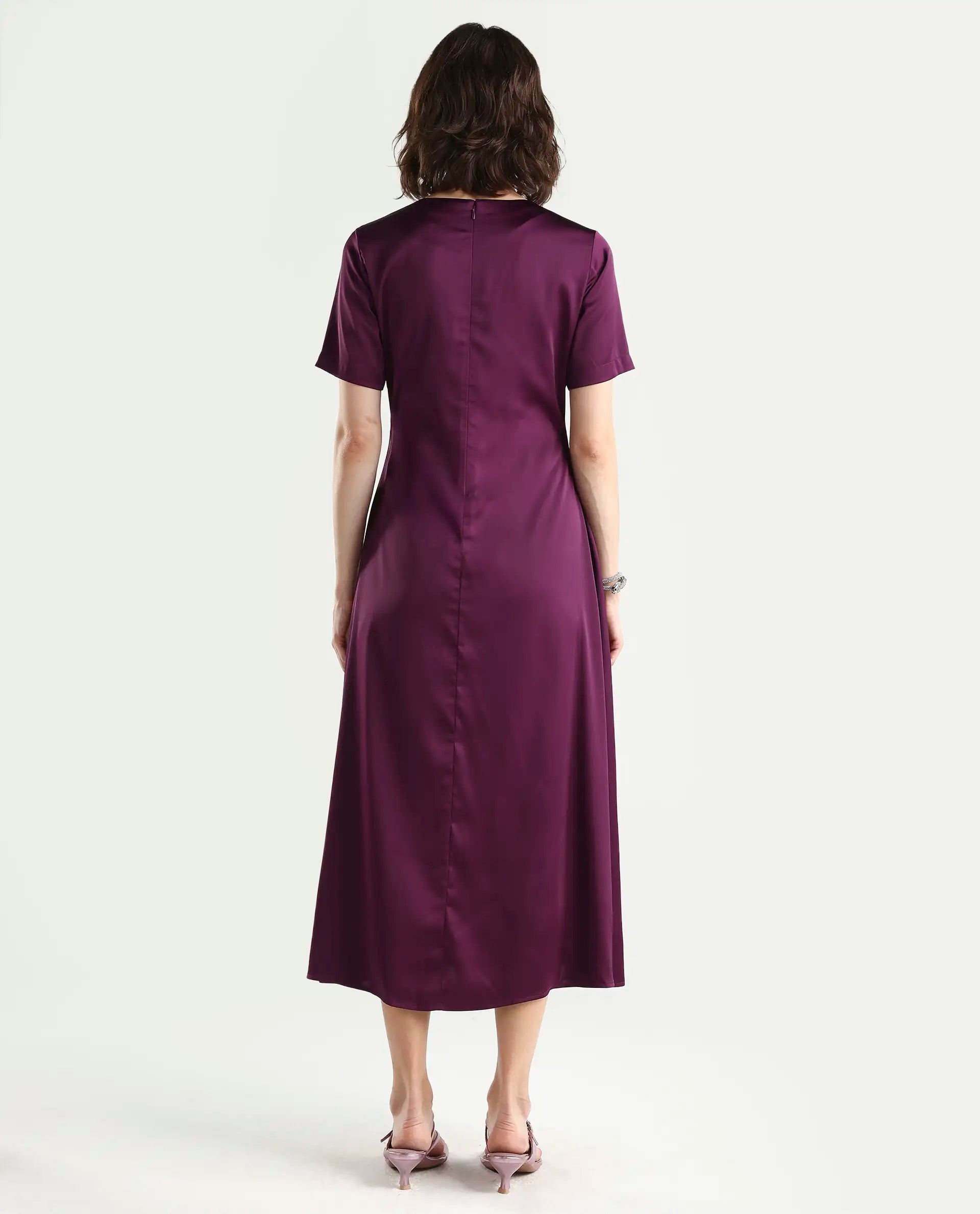 Rareism Women's Jendro Maroon Polyester Fit & Flare Midi Dress