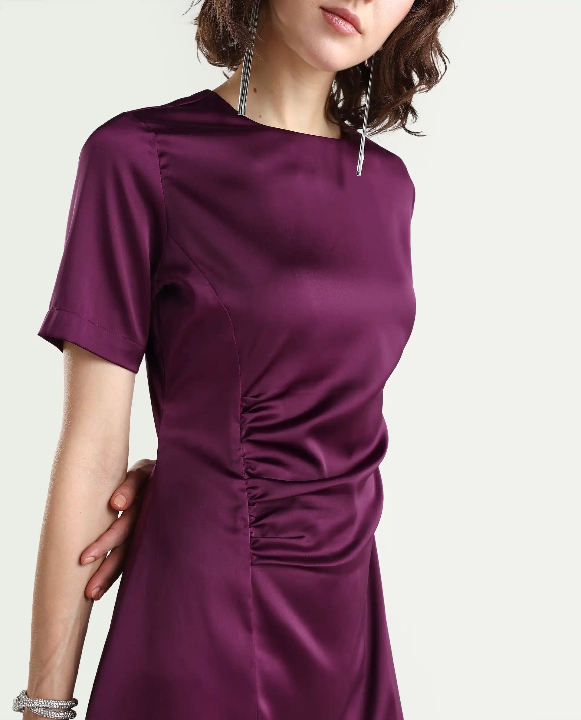 Rareism Women's Jendro Maroon Polyester Fit & Flare Midi Dress