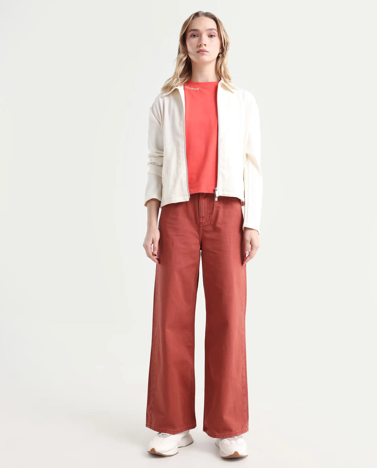 Rareism Women's Nufes Rust Cotton Wide Ankle Length Plain Trouser
