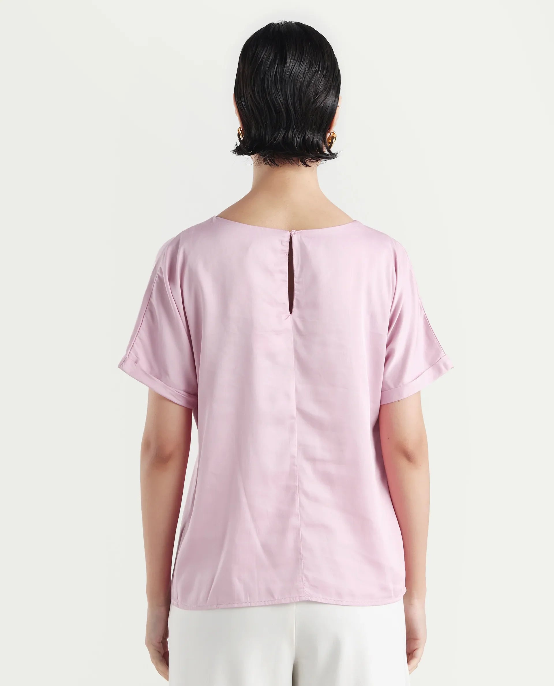 Rareism Women's Niyol Dusky Pink Cotton Blend Round Neck Regular Fit Plain Top